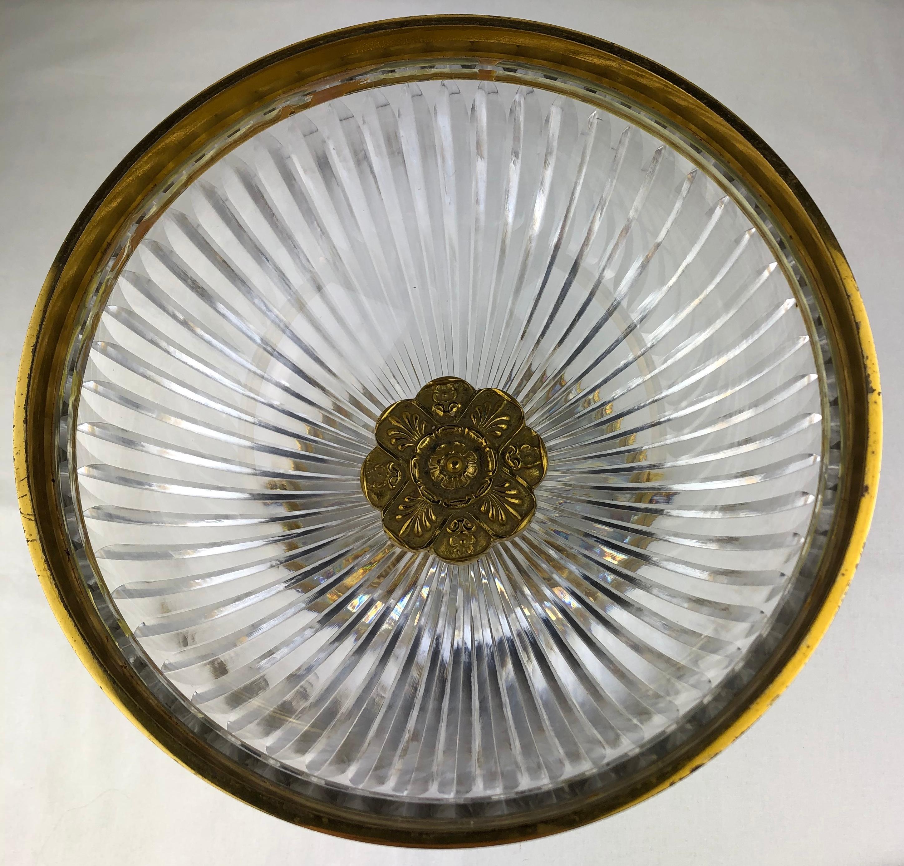 Baroque Monumental Caviar Bowl Crystal and Ormolu or Bronze Dore Dolphin Centerpiece For Sale