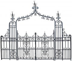 Rare Antique English Wrought Iron Gate with Overthrow