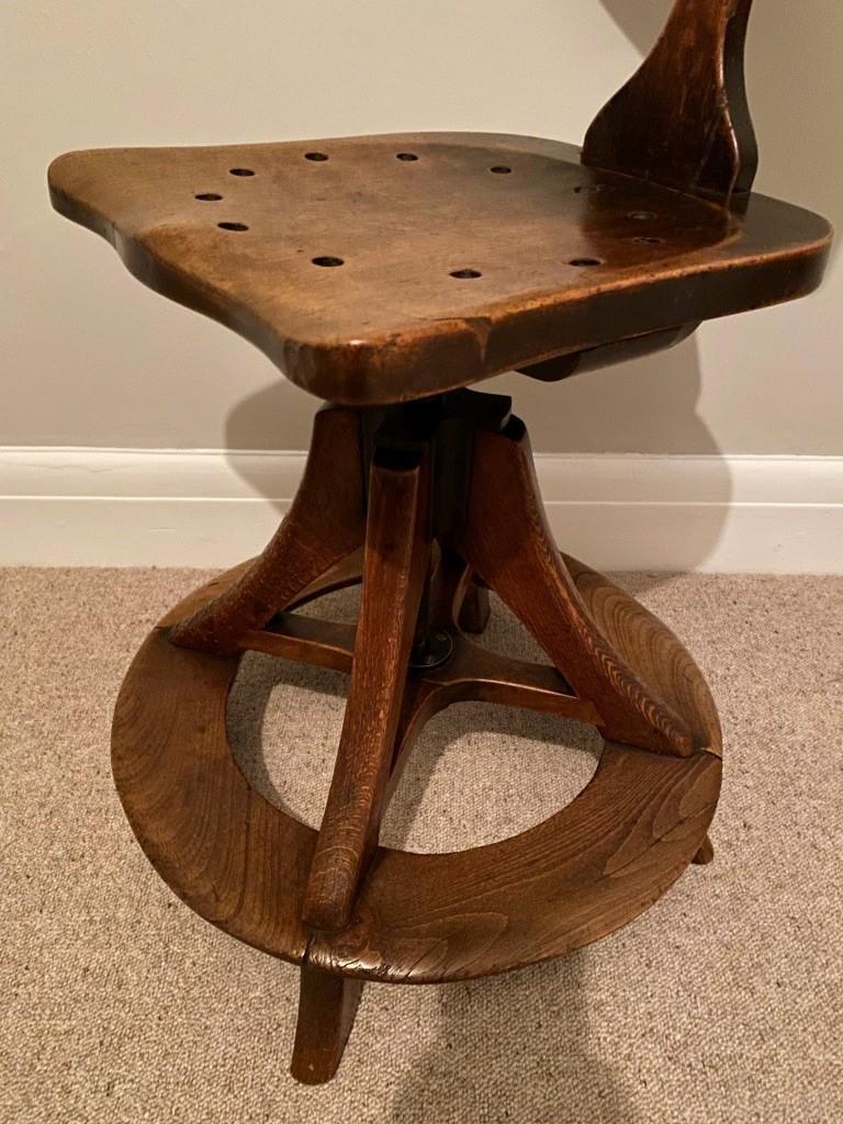 Rare Antique Industrial Draughtsman Swivel Chair or Stool In Good Condition In Heathfield, East Sussex