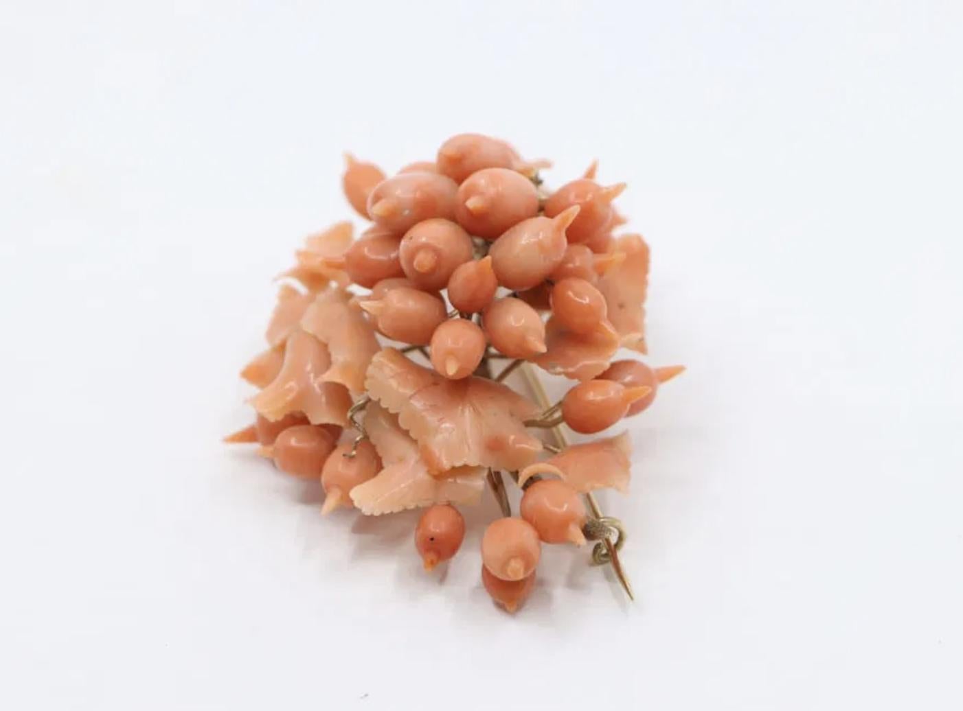 A Rare Antique Victorian Coral Parure - Coral Necklace, Bracelet & Brooch For Sale 12