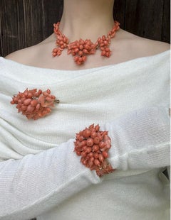 A Rare Antique Victorian Coral Parure - Coral Necklace, Bracelet & Brooch