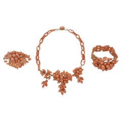 A Rare Antique Victorian Coral Parure - Coral Necklace, Bracelet & Brooch