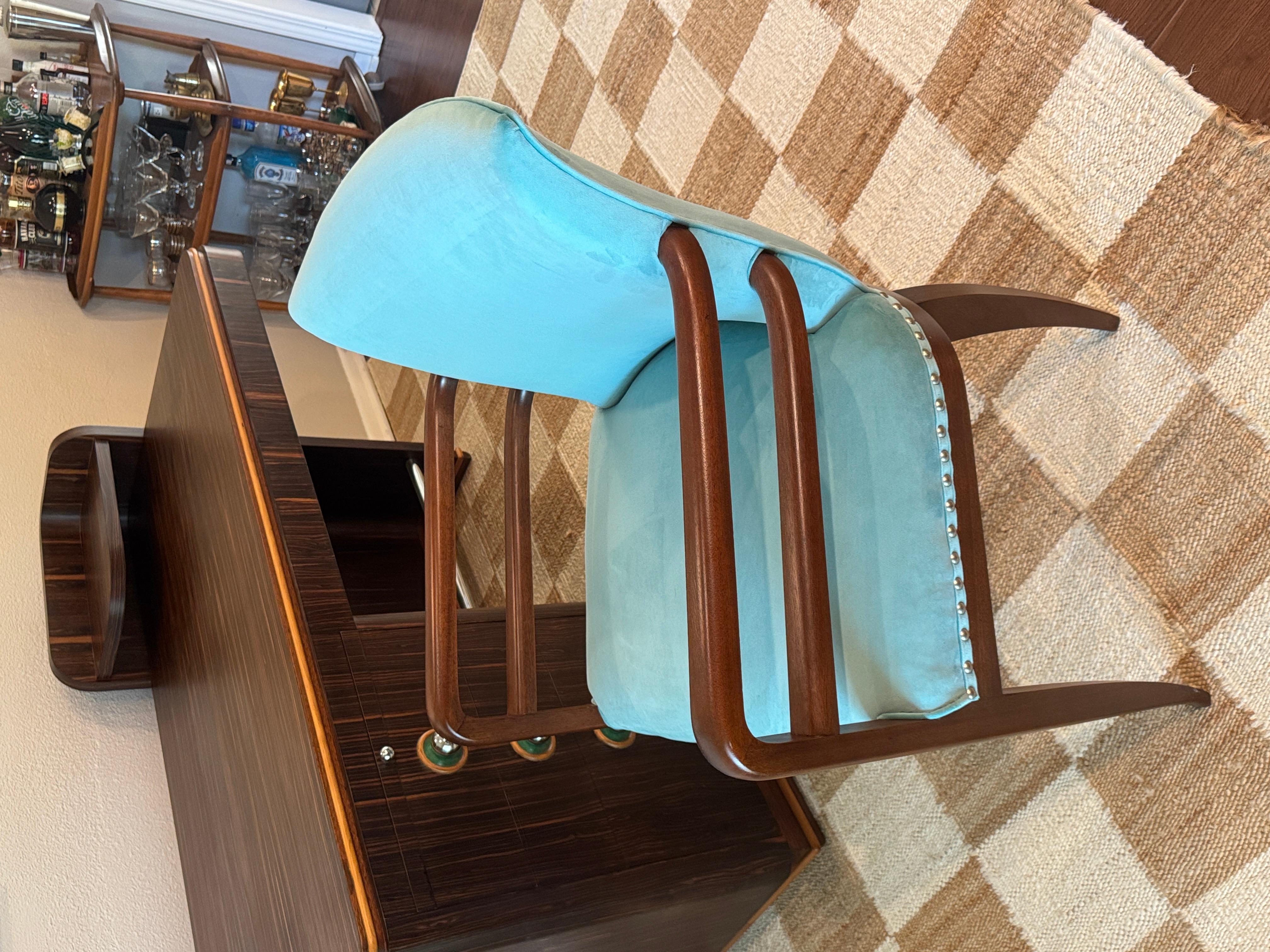 Rara poltrona art déco in vero velluto blu, anni '30 circa. in vendita 1