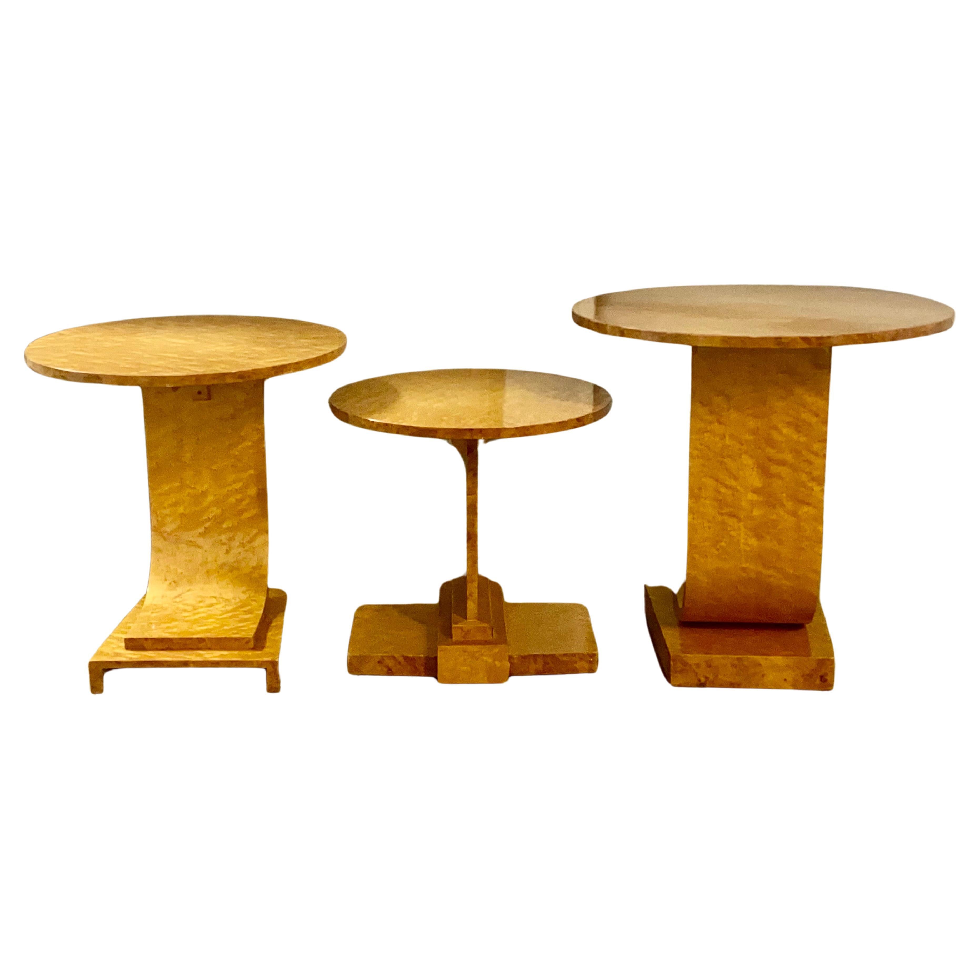 A Rare Art Deco Blonde Birds Eye Maple J Nest of Tables by Epstein Circa 1930 For Sale 6