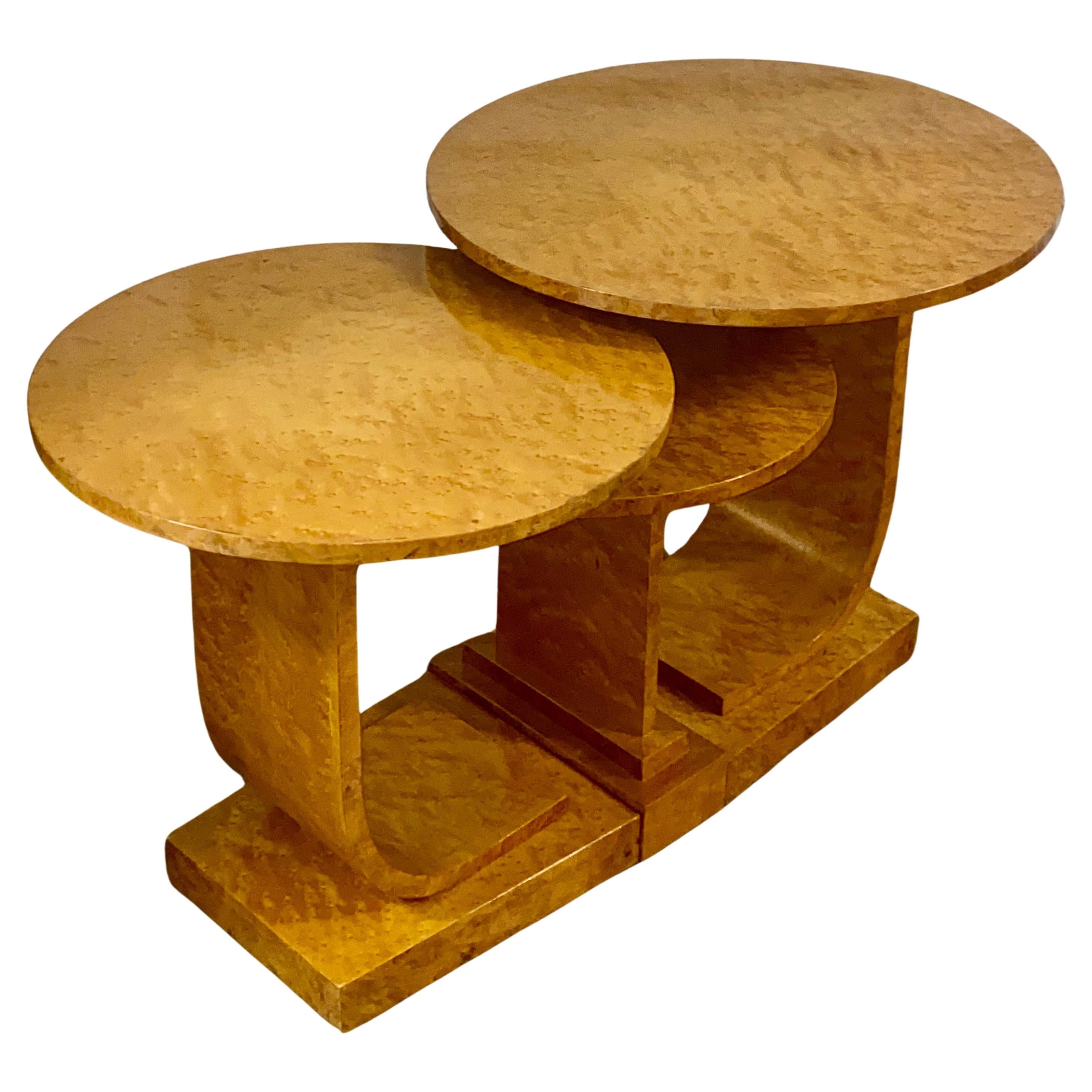 A Rare Art Deco Blonde Birds Eye Maple J Nest of Tables by Epstein Circa 1930 For Sale 7