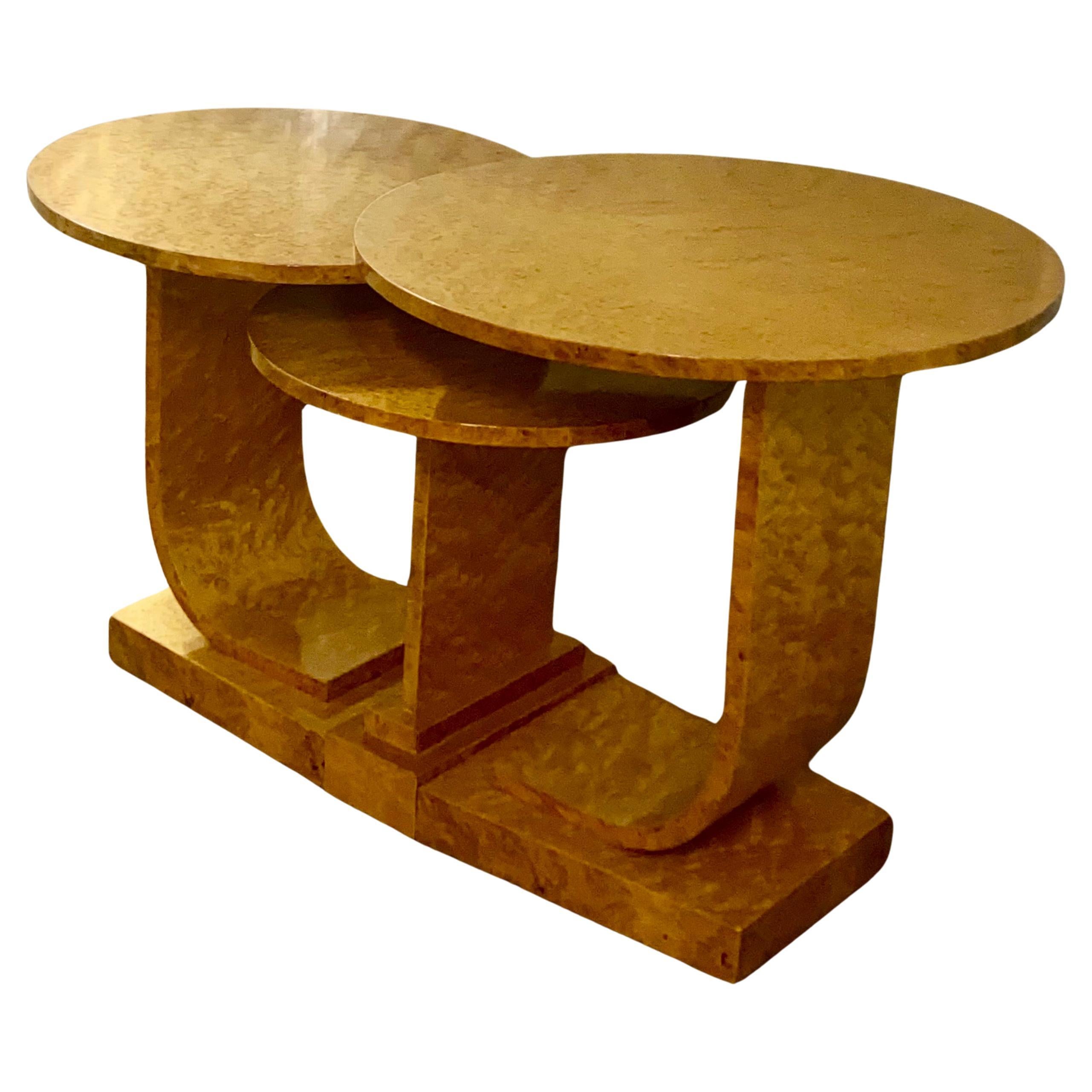 A Rare Art Deco Blonde Birds Eye Maple J Nest of Tables by Epstein Circa 1930 For Sale 8