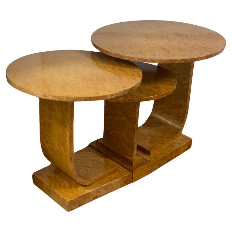 A Rare Art Deco Blonde Birds Eye Maple J Nest of Tables by Epstein Circa 1930 For Sale 11