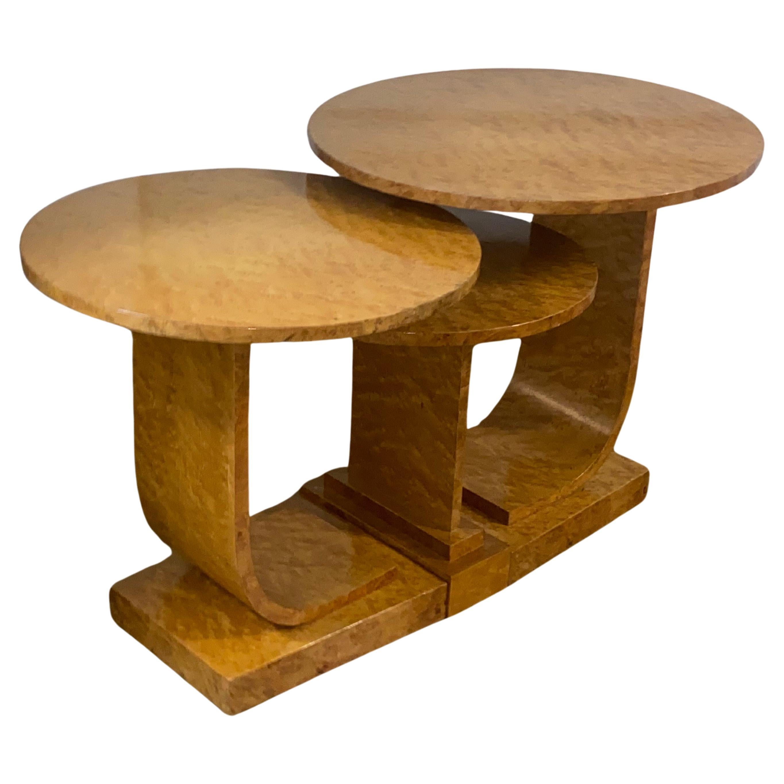 Mid-20th Century A Rare Art Deco Blonde Birds Eye Maple J Nest of Tables by Epstein Circa 1930 For Sale
