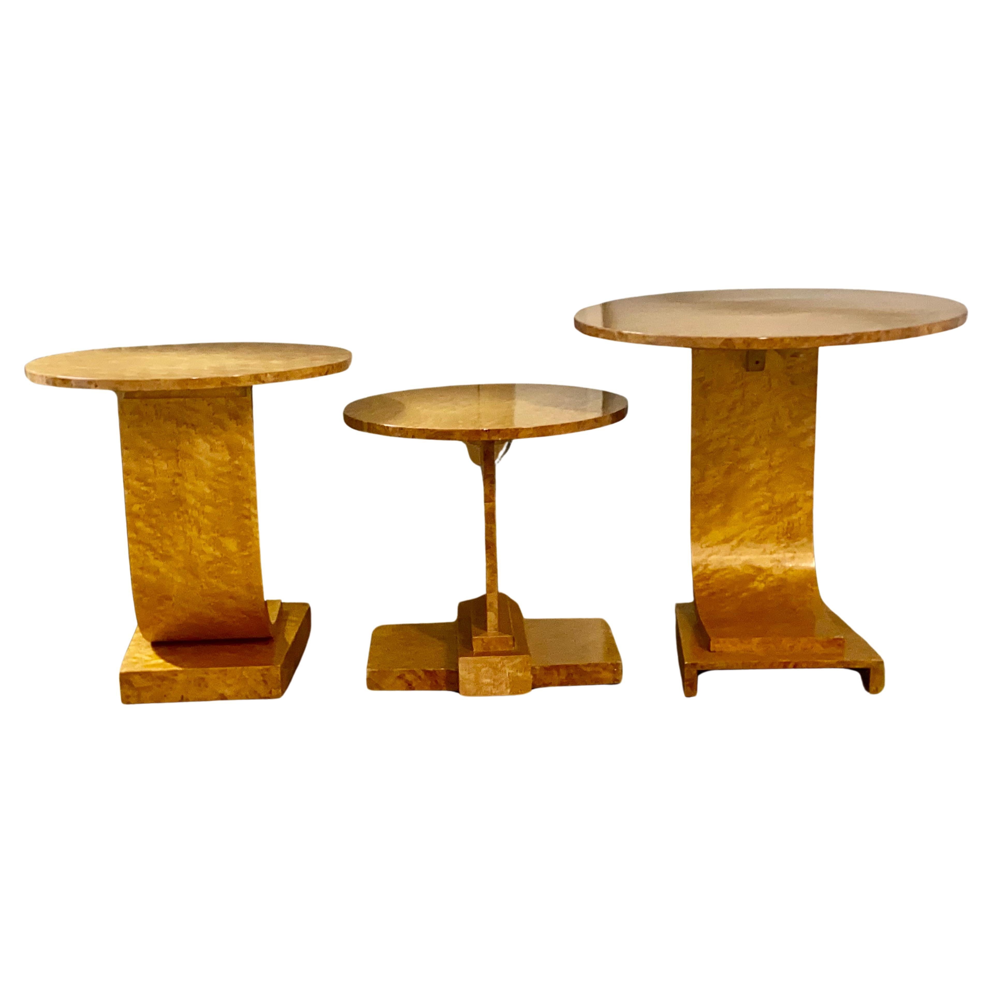 Wood A Rare Art Deco Blonde Birds Eye Maple J Nest of Tables by Epstein Circa 1930 For Sale