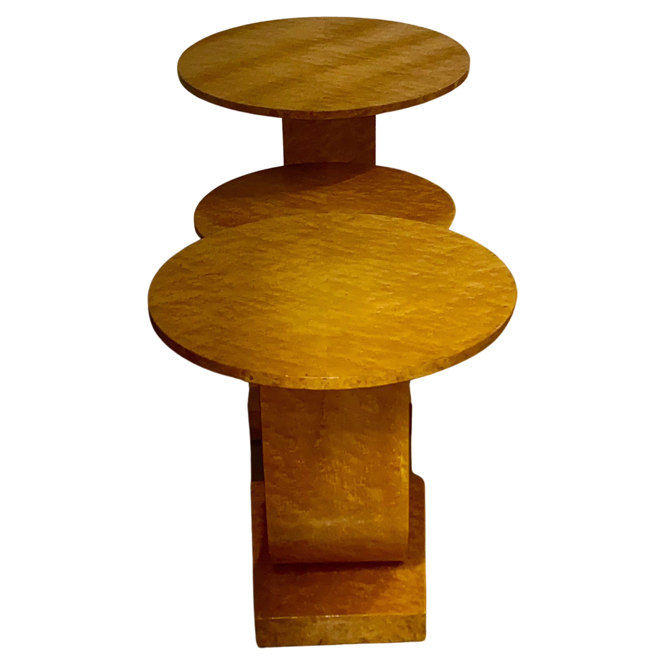 A Rare Art Deco Blonde Birds Eye Maple J Nest of Tables by Epstein Circa 1930 For Sale 1