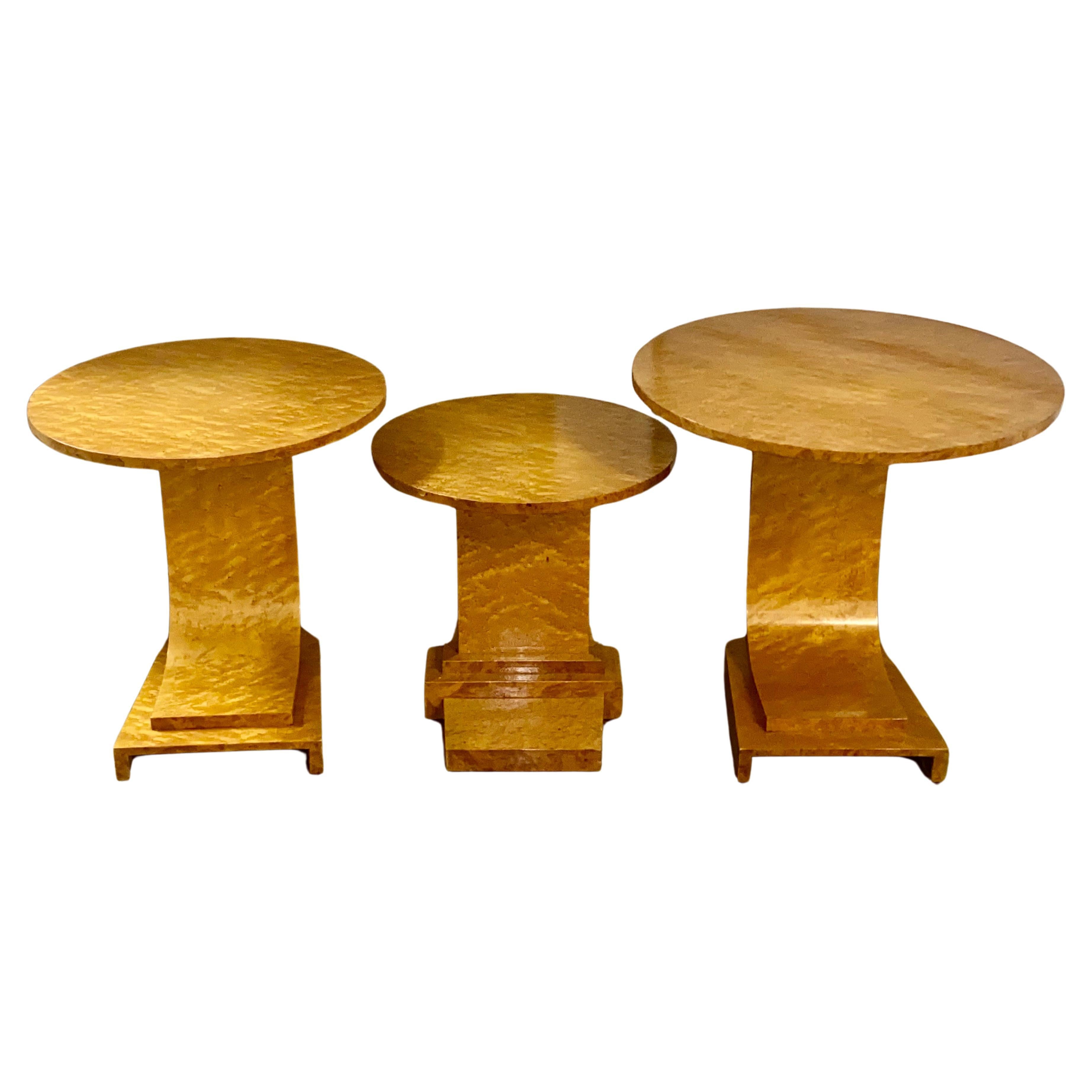 A Rare Art Deco Blonde Birds Eye Maple J Nest of Tables by Epstein Circa 1930 For Sale 2