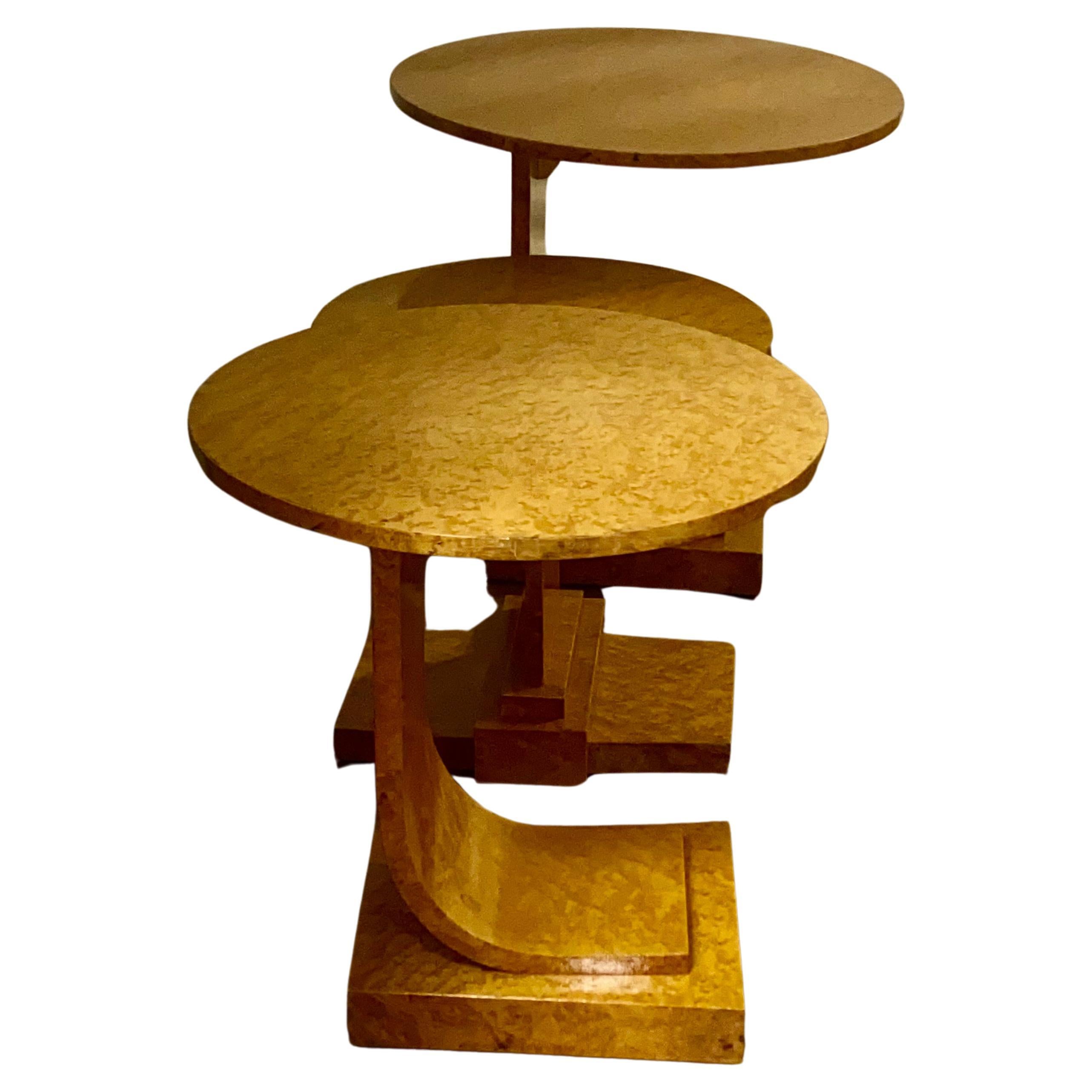 A Rare Art Deco Blonde Birds Eye Maple J Nest of Tables by Epstein Circa 1930 For Sale 3