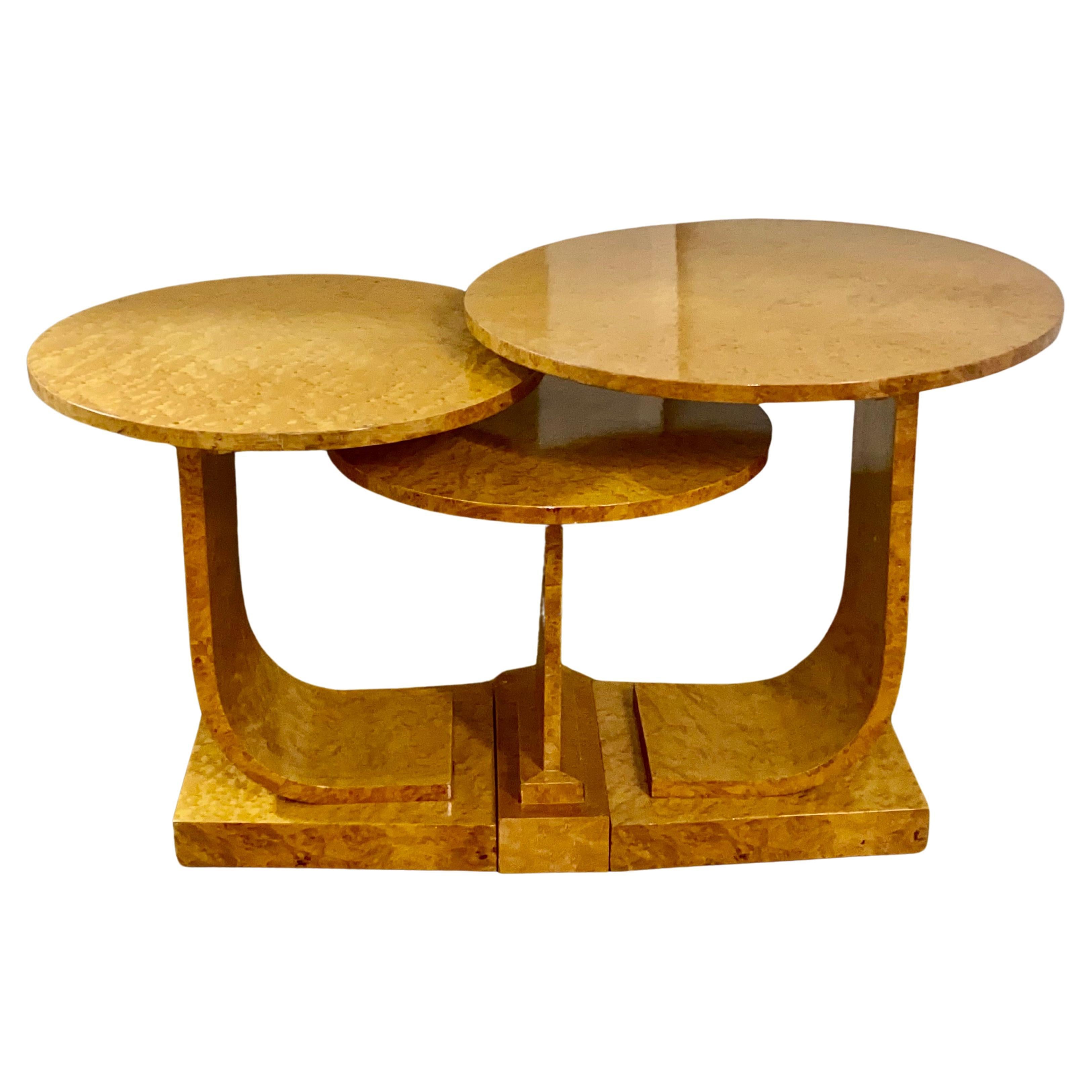 A Rare Art Deco Blonde Birds Eye Maple J Nest of Tables by Epstein Circa 1930 For Sale
