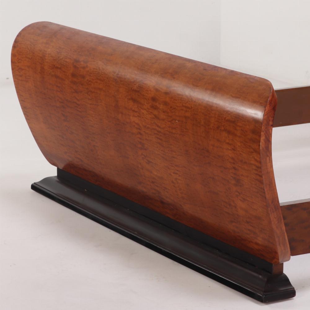 American A rare Art Deco satinwood bed with night stands, C 1930.
