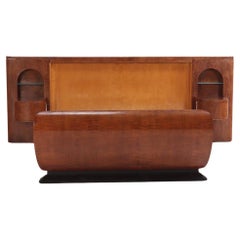 A rare Art Deco satinwood bed with night stands, C 1930.