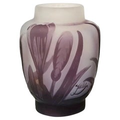 A Rare Art Nouveau Cameo Glass Vase with Crocus Decor, by Emile Galle circa 1904