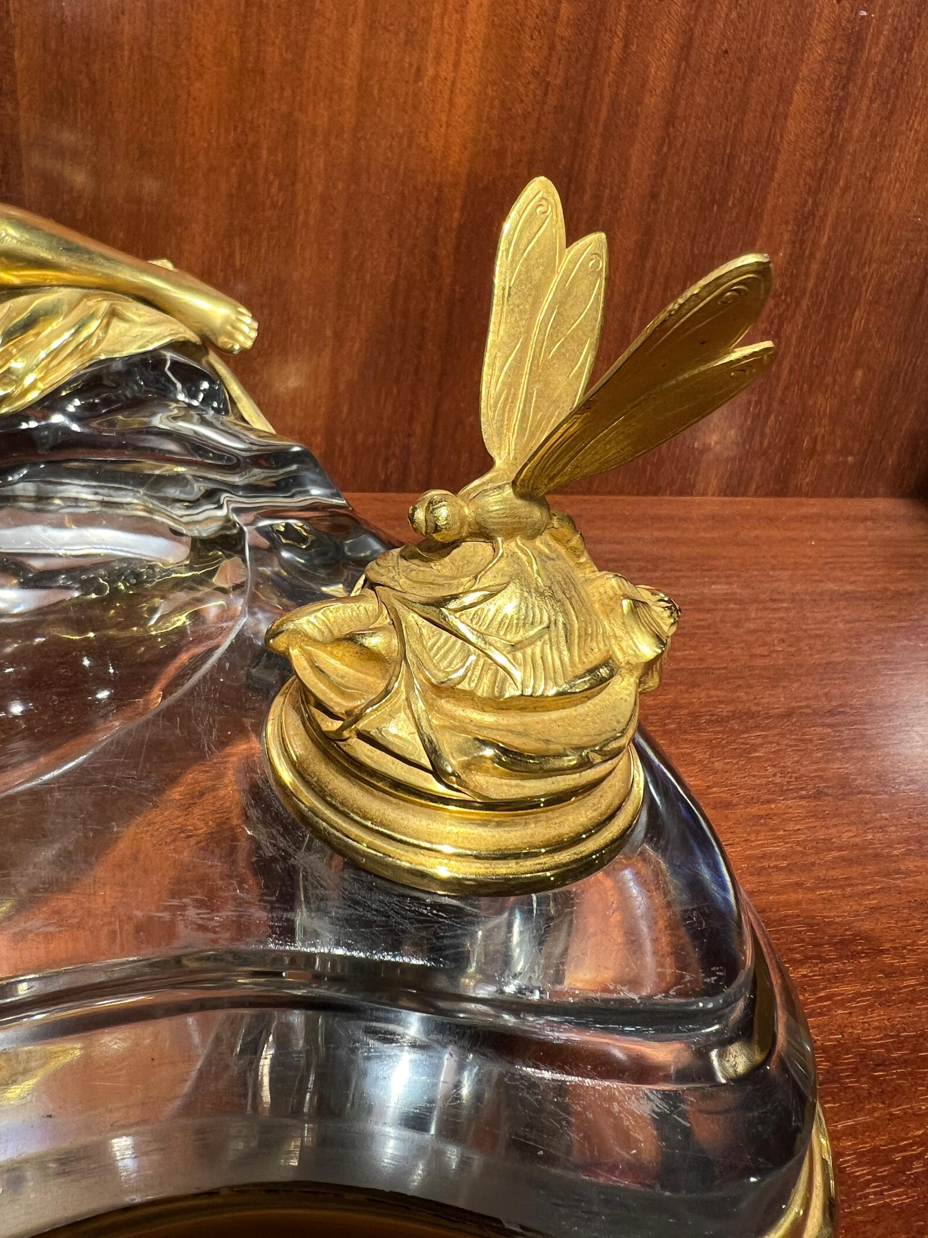 Rare Art Nouveau French Ormolu and Crystal Inkwell Encrier by Baccarat 6