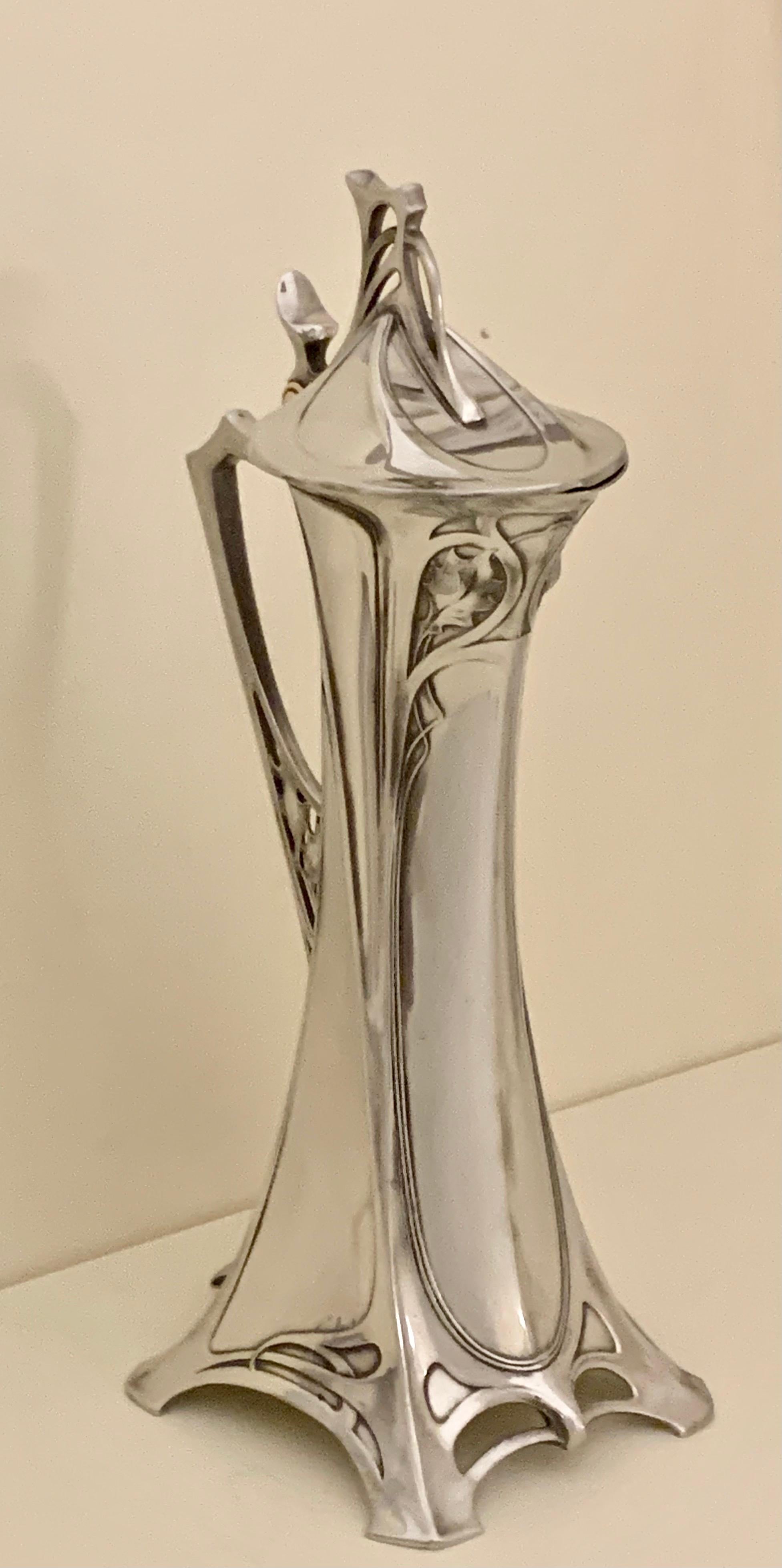 Rare Art Nouveau Silvered Pewter Liqueur Set by W.M.F For Sale 1