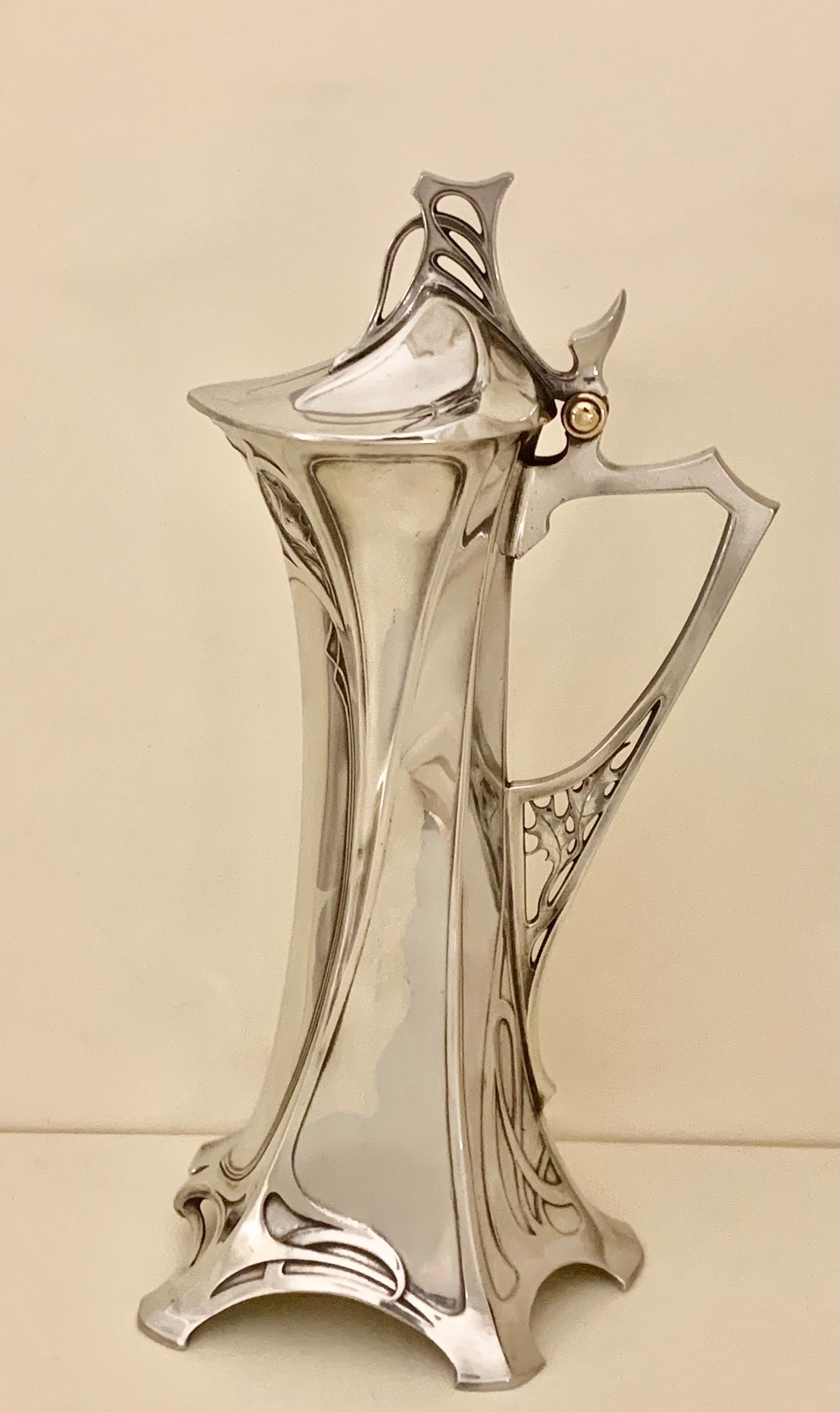 Rare Art Nouveau Silvered Pewter Liqueur Set by W.M.F For Sale 2