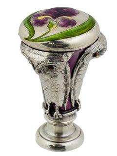 Seltenes österreichisches Jugendstil- Eulensiegel aus Silber und Emaille von Georg Adam Scheid