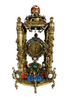 Raro orologio da tavolo austro-ungarico in argento dorato e Jewell, circa 1900