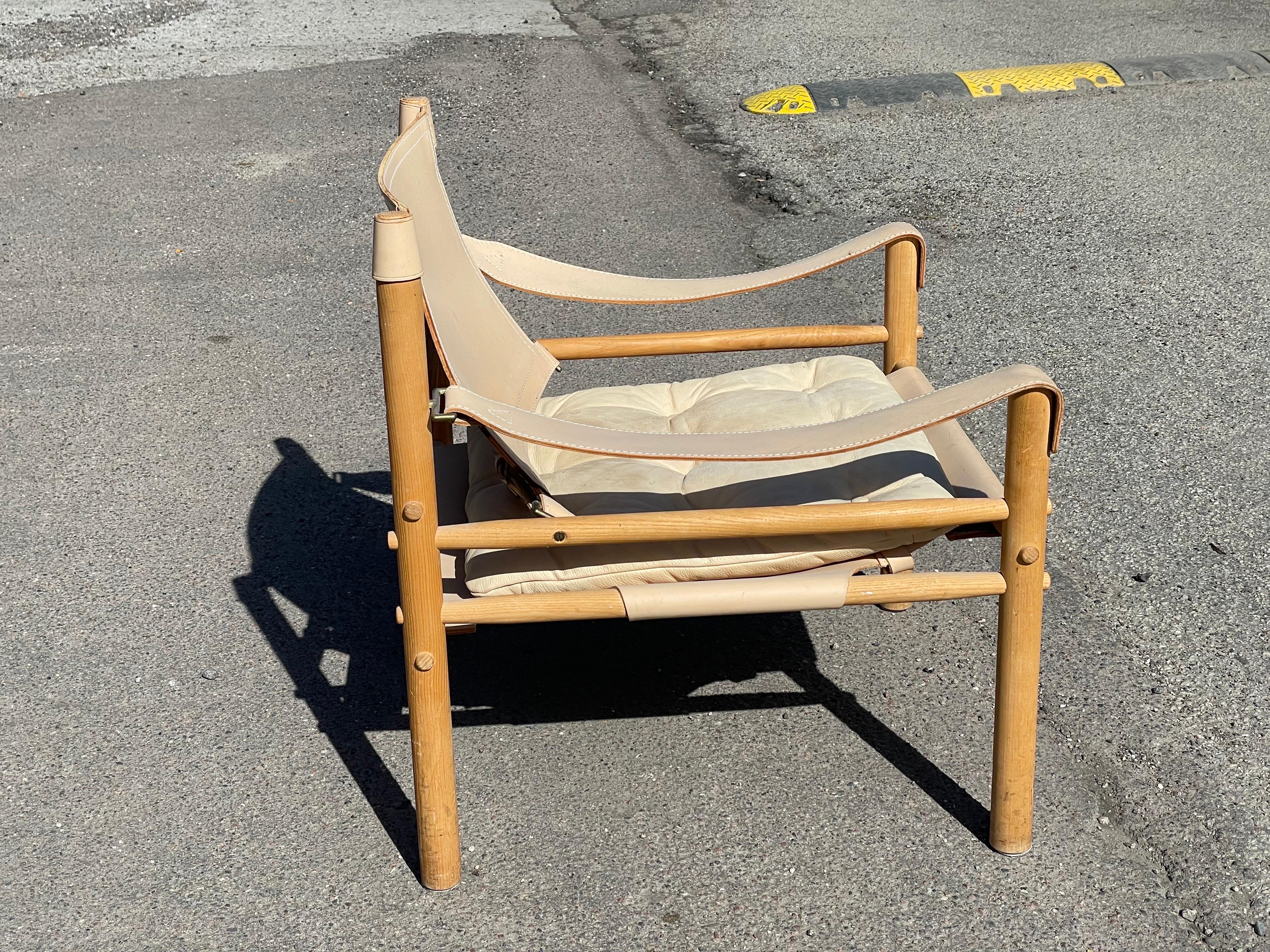 Swedish Rare Beige Leather Arne Norell Easy Chair Model Sirocco, 1970s For Sale