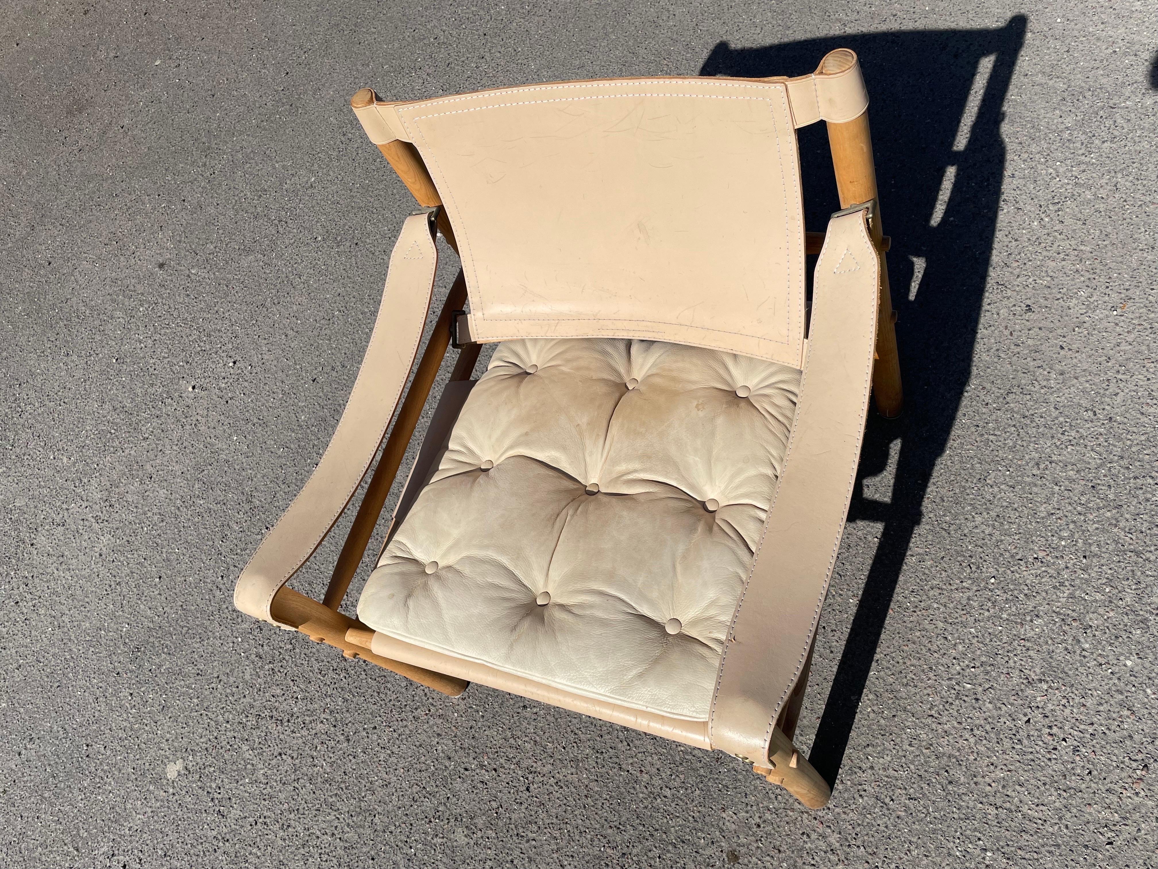 Rare Beige Leather Arne Norell Easy Chair Model Sirocco, 1970s In Good Condition For Sale In Copenhagen, DK