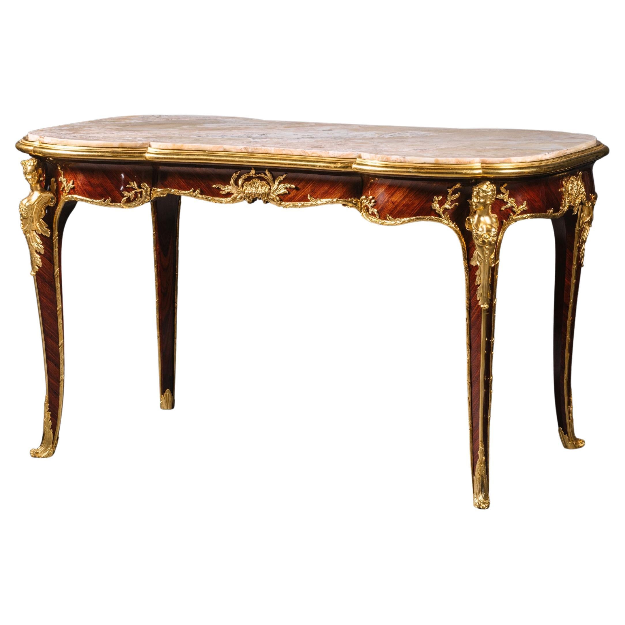 Seltener Belle-Epoque-Tisch mit Intarsien, von François Linke