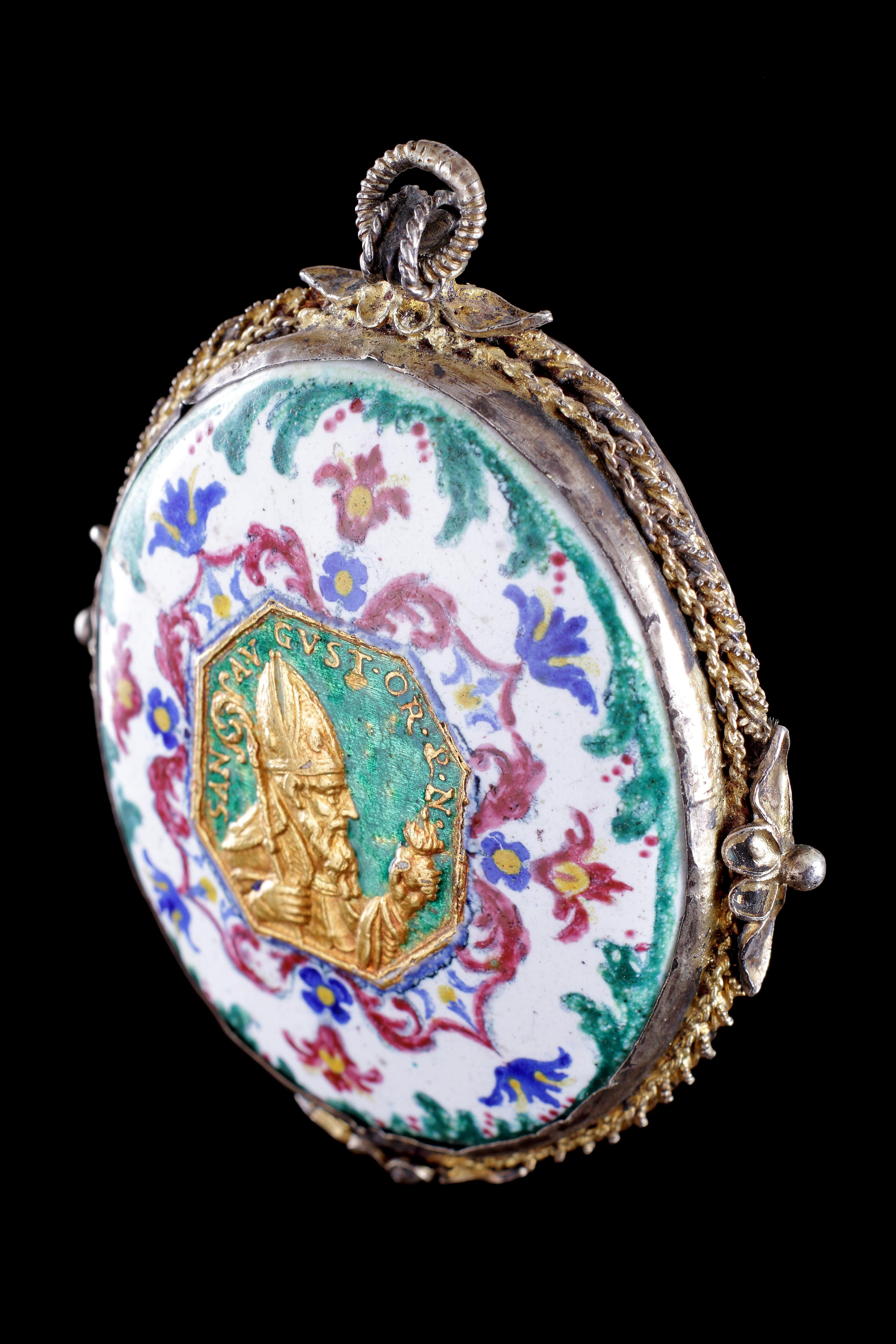 Mid-18th Century A Rare Berlin Silver Gilt Mounted Rock Crystal and Enamel Pendant For Sale