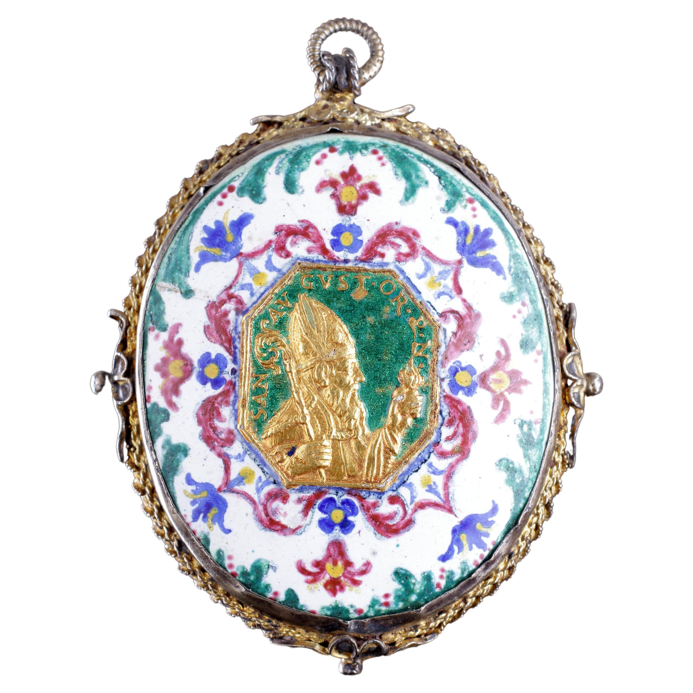 A Rare Berlin Silver Gilt Mounted Rock Crystal and Enamel Pendant