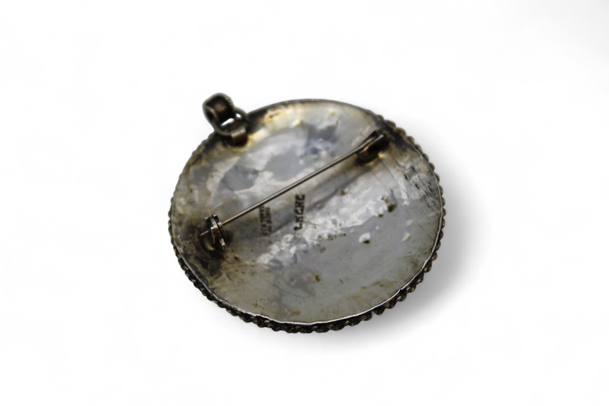 20th Century A Rare Bezalel Silver, Enamel, and Filigree Brooch, Israel, 1950s For Sale