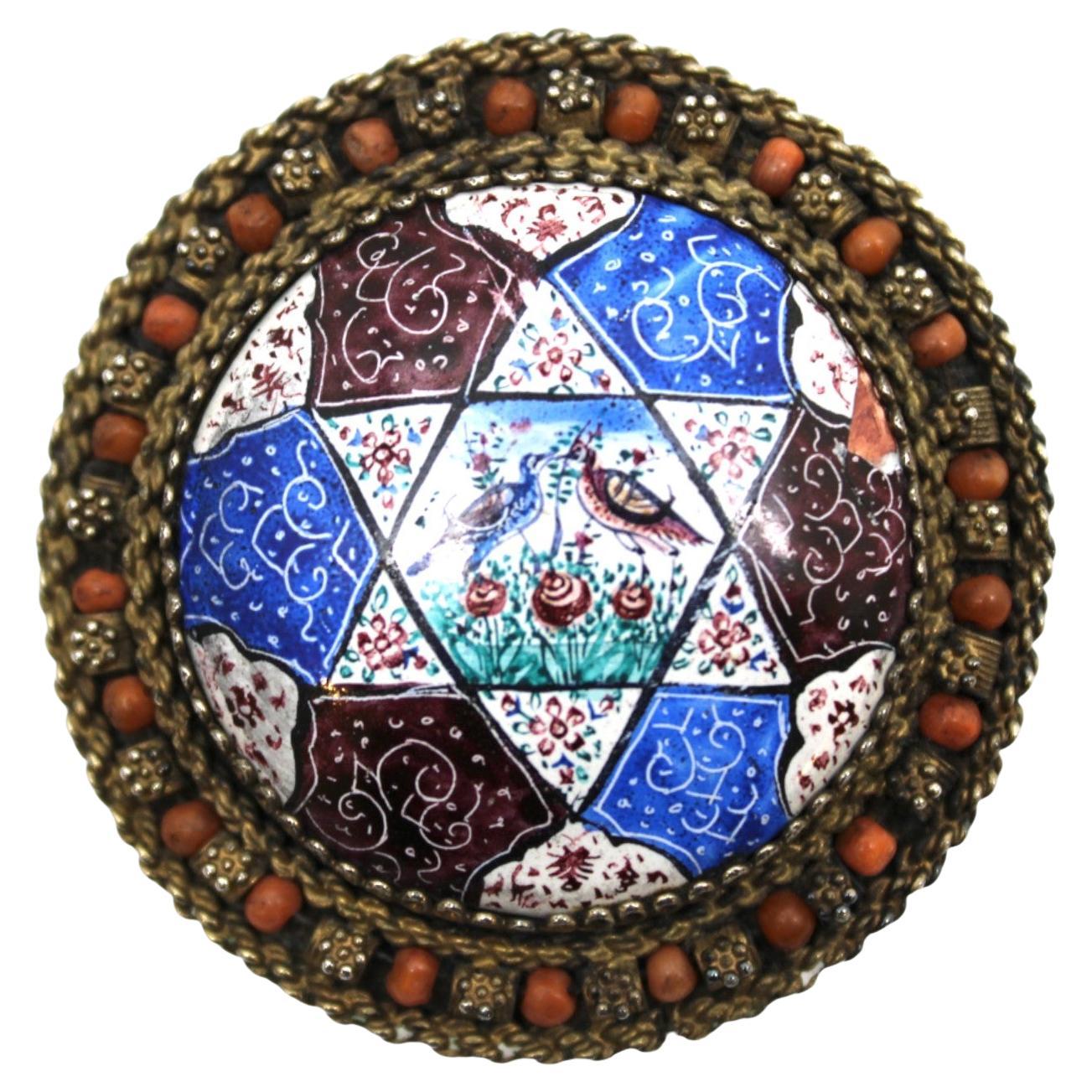 A Rare Bezalel Silver, Enamel, and Filigree Brooch, Israel, 1950s For Sale