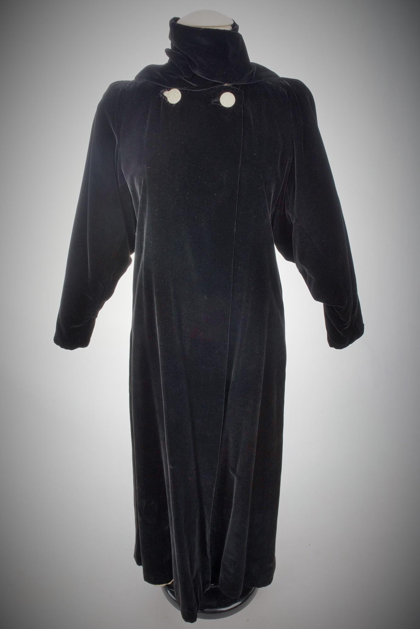 Women's A Rare Black Silk Velvet Evening Coat by Lucien Lelong Circa 1937 For Sale