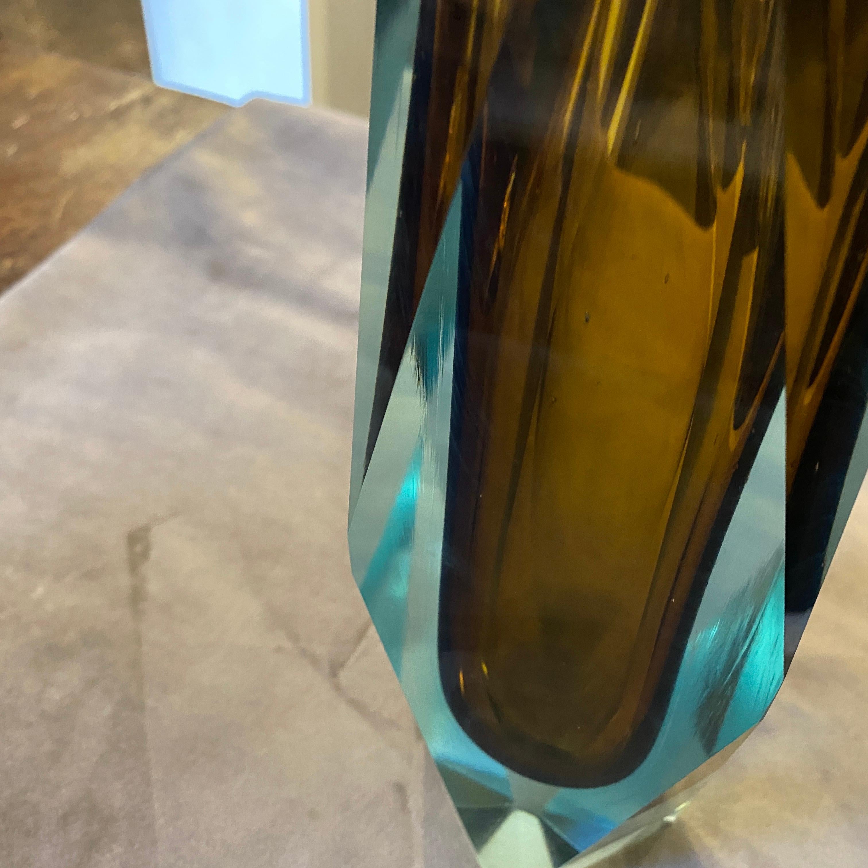 Rare Blue and Brown Faceted Sommerso Murano Glass by Seguso, circa 1970 4