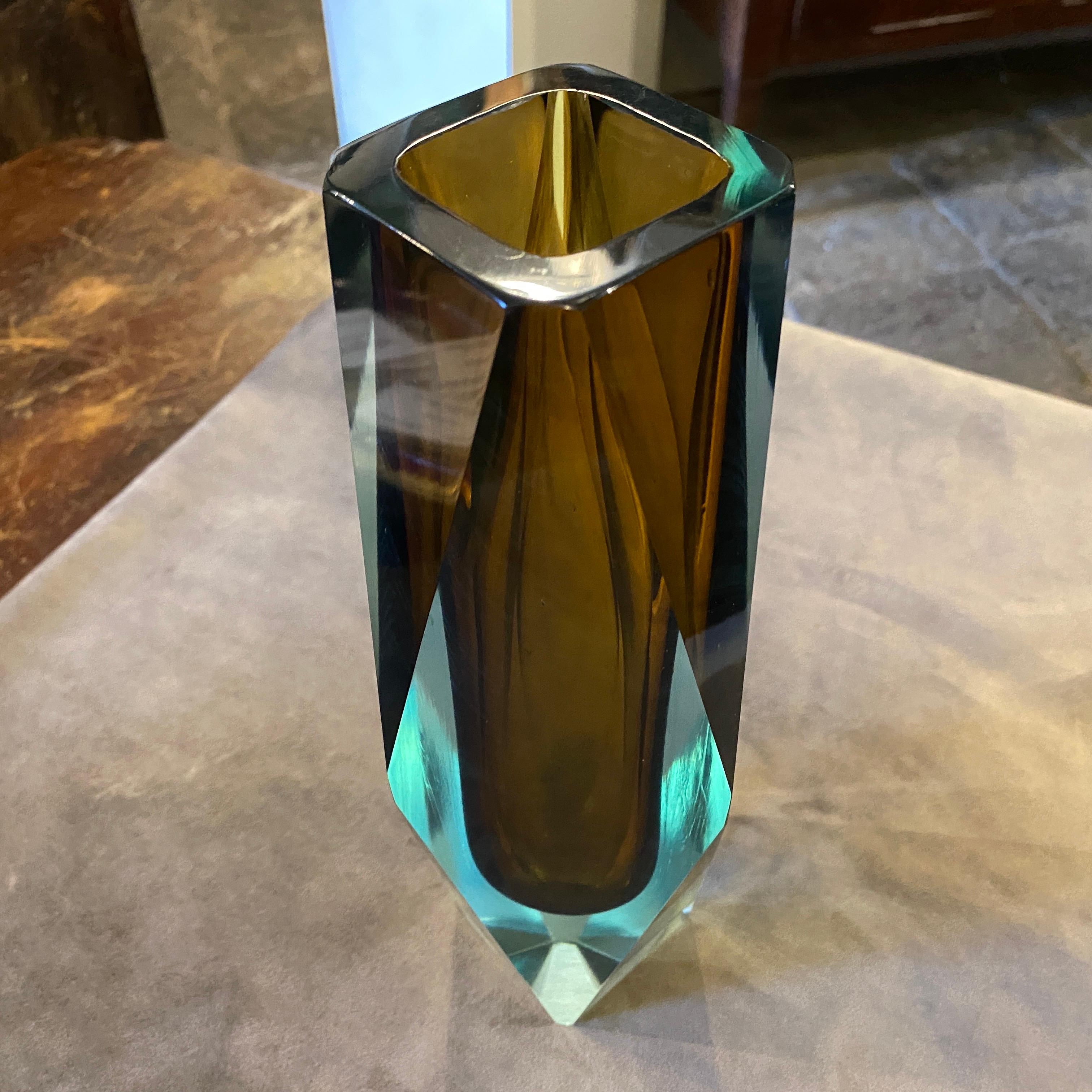 Italian Rare Blue and Brown Faceted Sommerso Murano Glass by Seguso, circa 1970