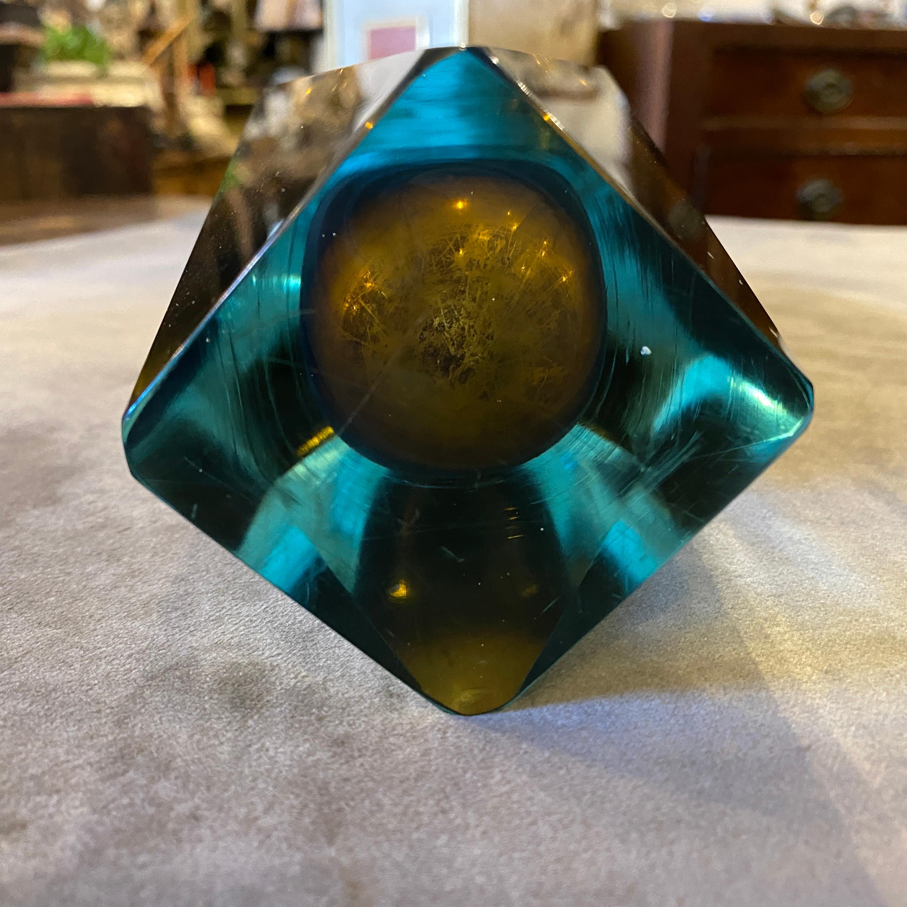 Hand-Crafted Rare Blue and Brown Faceted Sommerso Murano Glass by Seguso, circa 1970