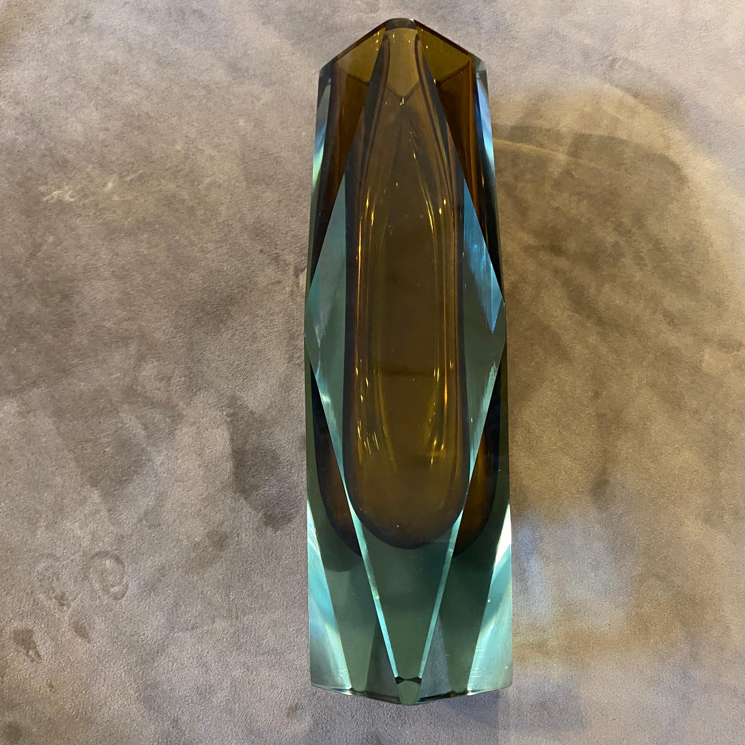 20th Century Rare Blue and Brown Faceted Sommerso Murano Glass by Seguso, circa 1970