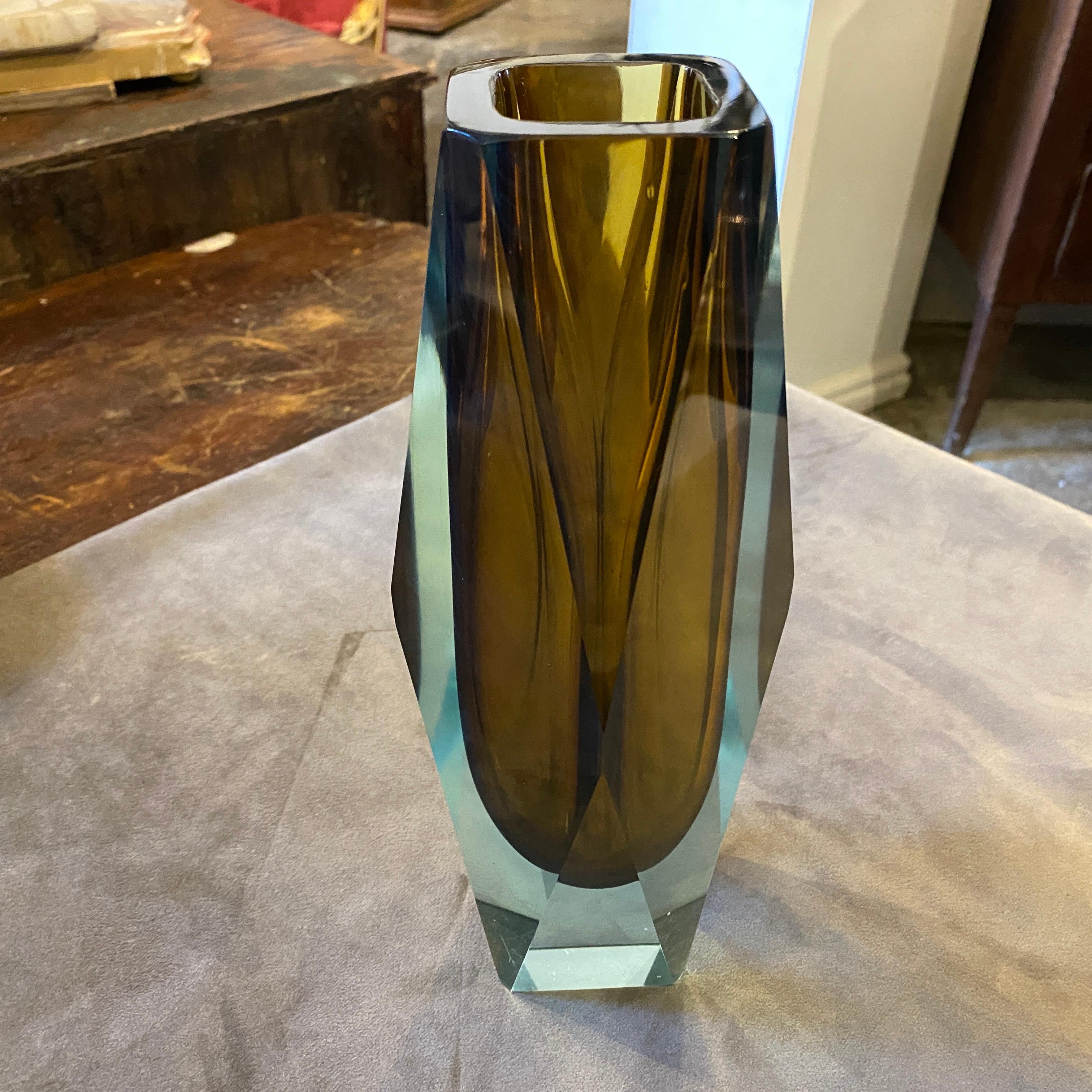 Rare Blue and Brown Faceted Sommerso Murano Glass by Seguso, circa 1970 1