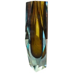 Rare Blue and Brown Faceted Sommerso Murano Glass by Seguso, circa 1970