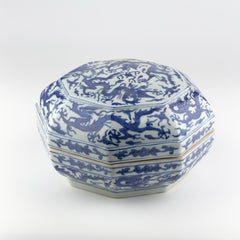 A Rare Blue And White Octagonal Box And Cover, Ming Dynasty Wanli Six-Character