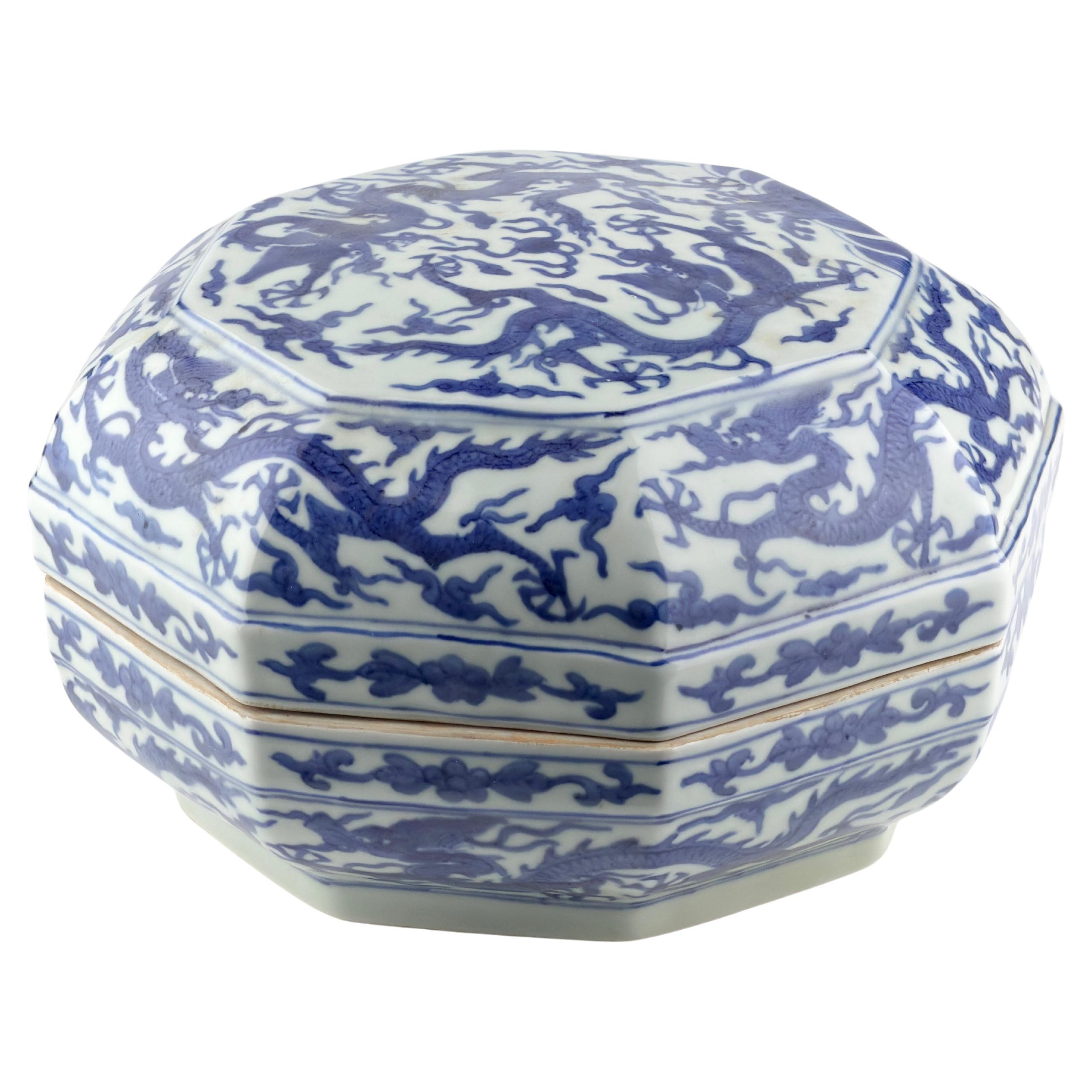A Rare Blue And White Octagonal Box And Cover, Ming Dynasty Wanli Six-Character