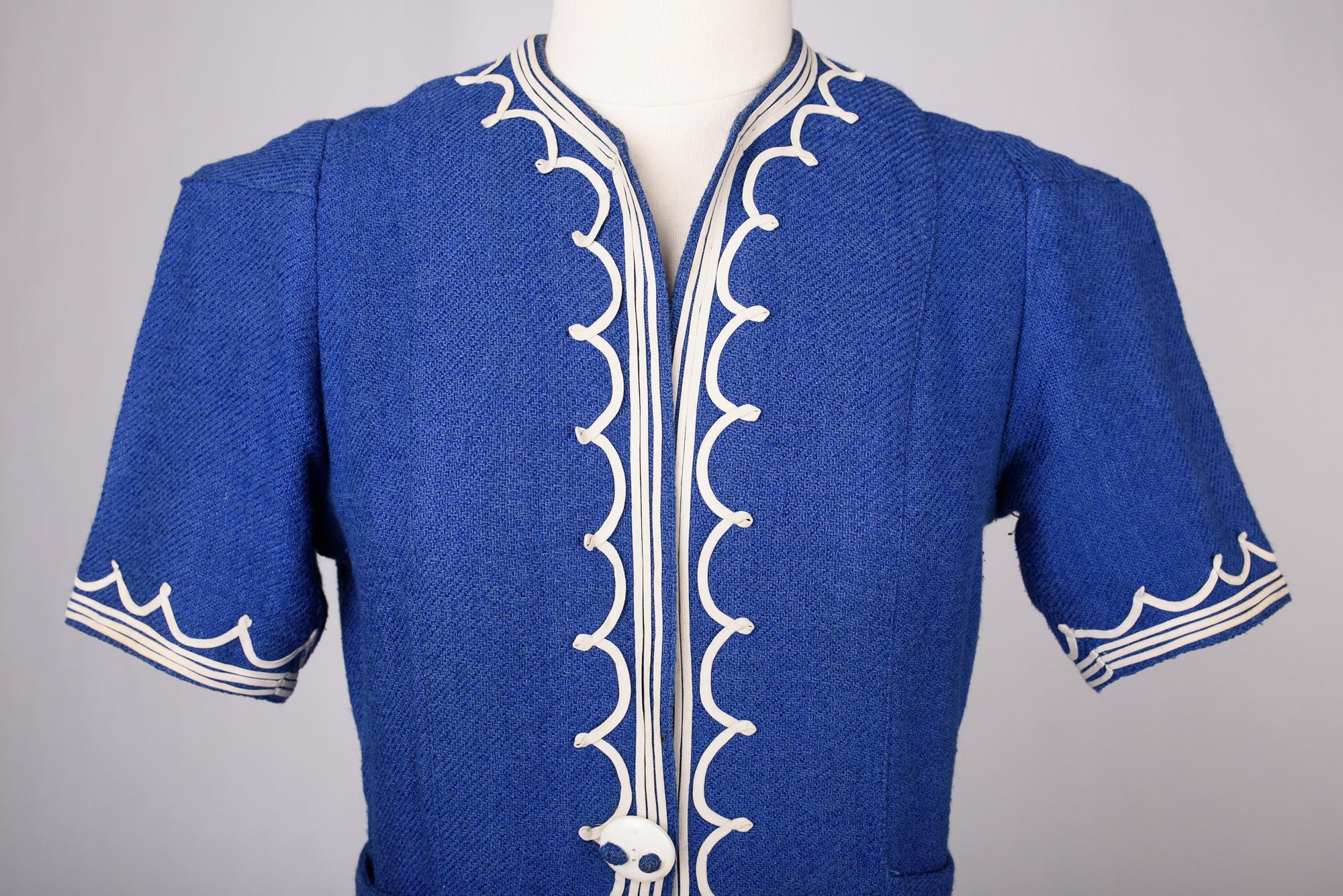 A Rare Blue Navy woollen dress by Henry à la Pensée - France Circa 1945 1