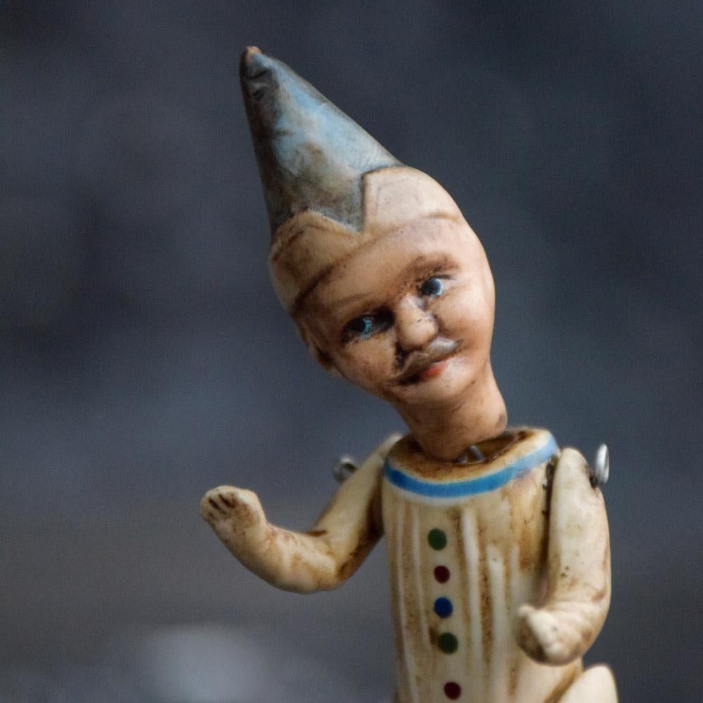 Rare Bone China/Ceramic Victorian Articulated Child Jester Doll In Fair Condition In London, GB