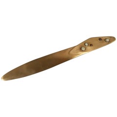 Rare Brass Letter Opener with Oval Cast Stones, France, 1940s