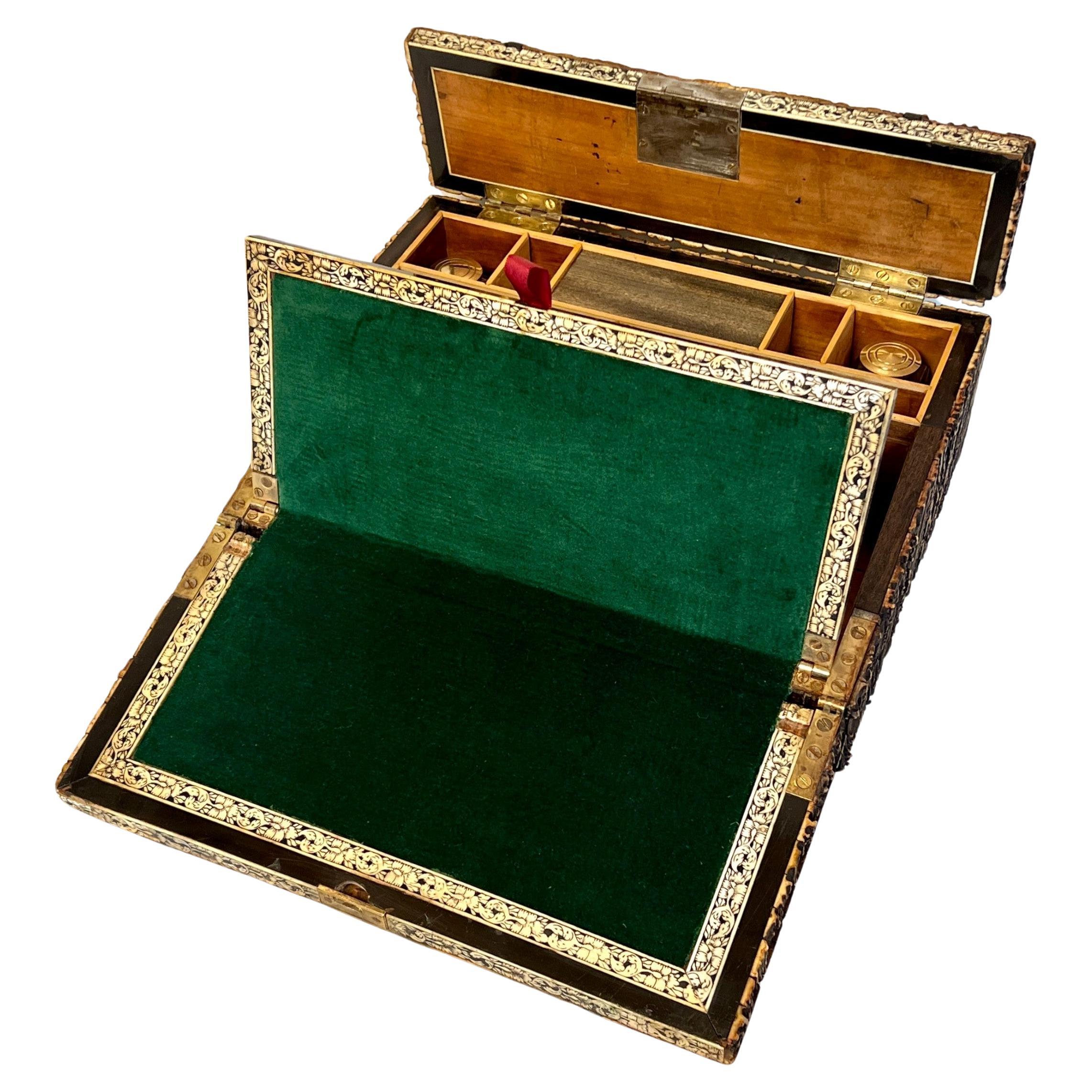 A Rare C19th Anglo Indian Antler And Vizagapatam Writing Slope