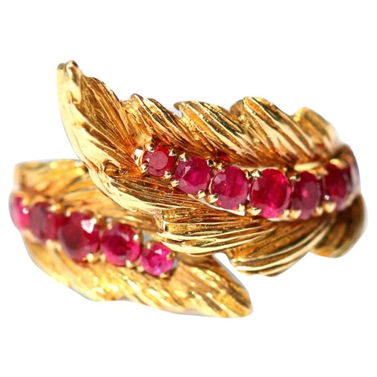 Rare Cartier Ruby and Yellow Gold Feather Crossover Ring
