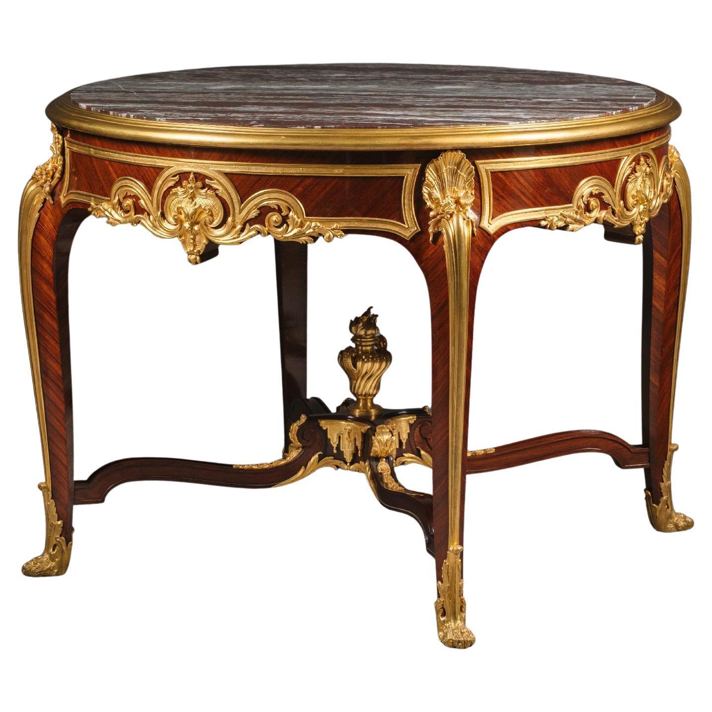 Rare Centre Table with a Campan Rubané Marble Top by François Linke For Sale