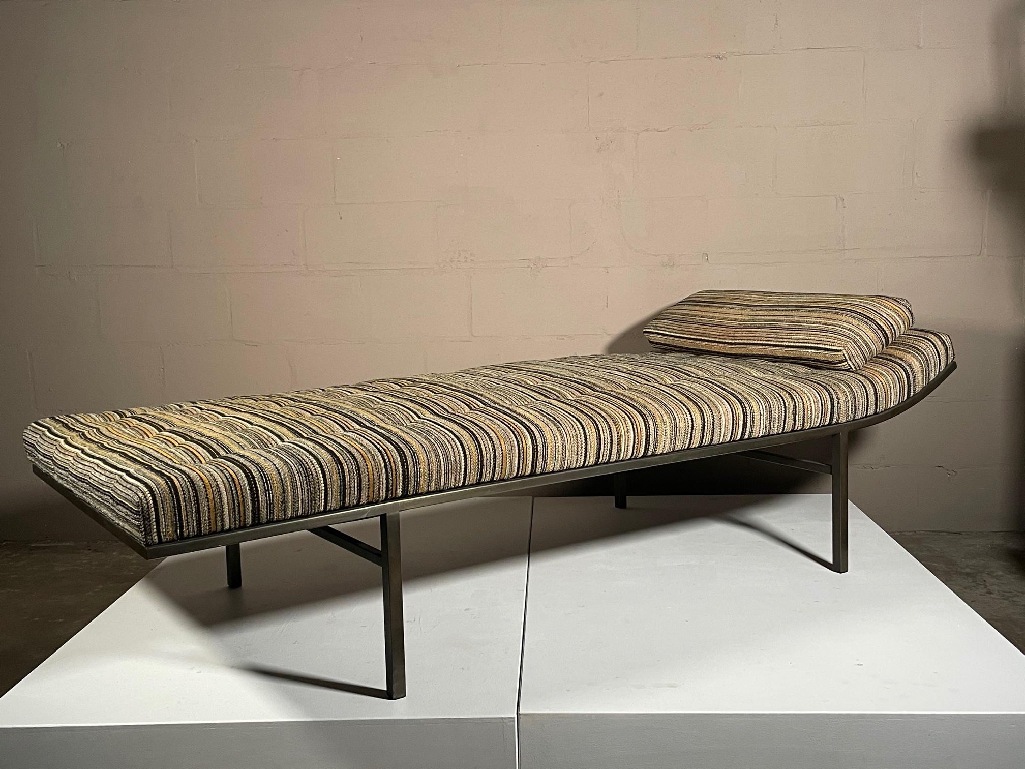 A rare and unusual chaise or daybed by Jules Heumann for Metropolitan Furniture of San Fransisco, with original upholstery and bronze finished frame, circa 1970s.