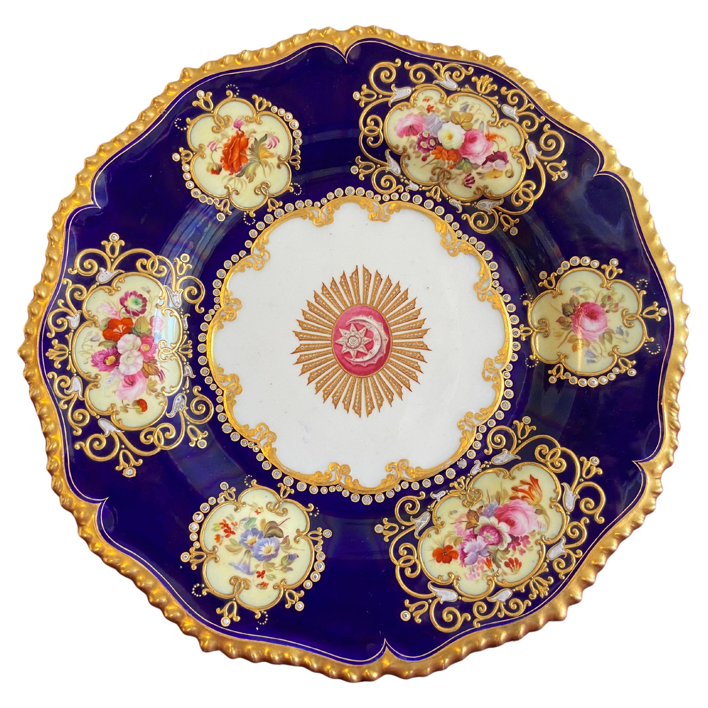 Raro plato de sultán de porcelana Chamberlain Worcester c.1835