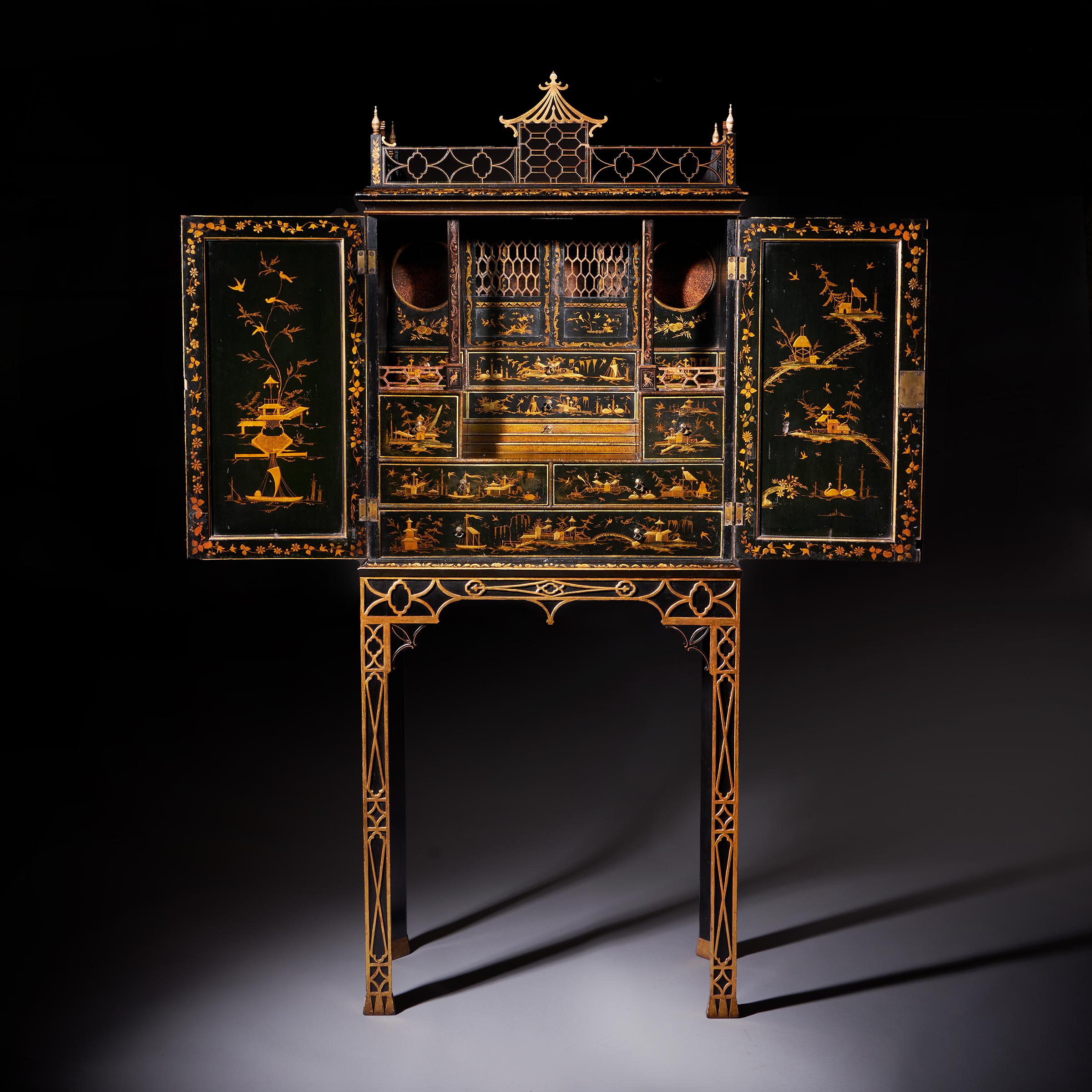 English A Rare Chinese Chippendale George III cabinet on stand, circa 1760. England For Sale